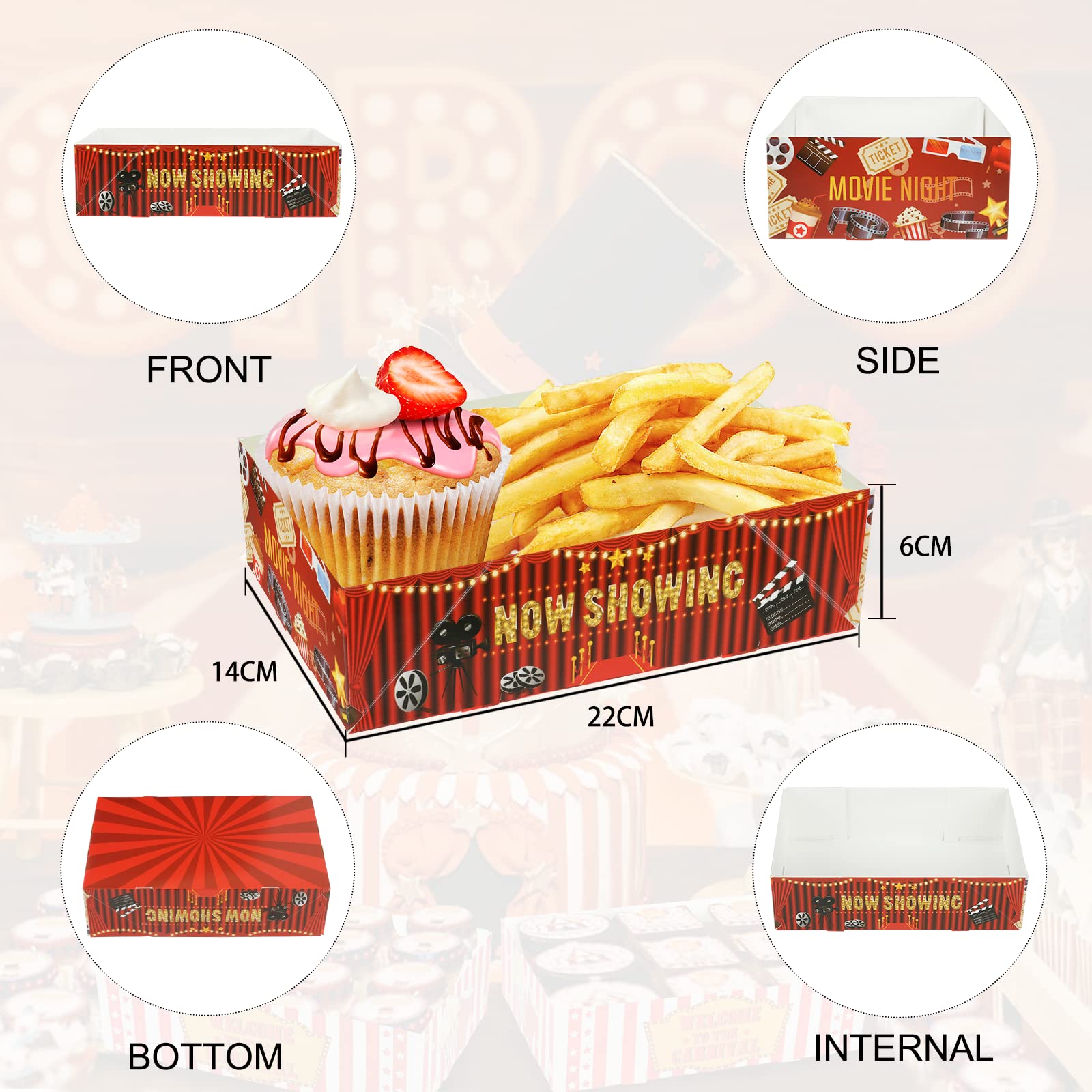 30 Pcs Movie Night Snack Trays 4 Corner Food Boxes Movie Night Party Supplies Paper Food Trays Cinema Party Favors Disposable Fo