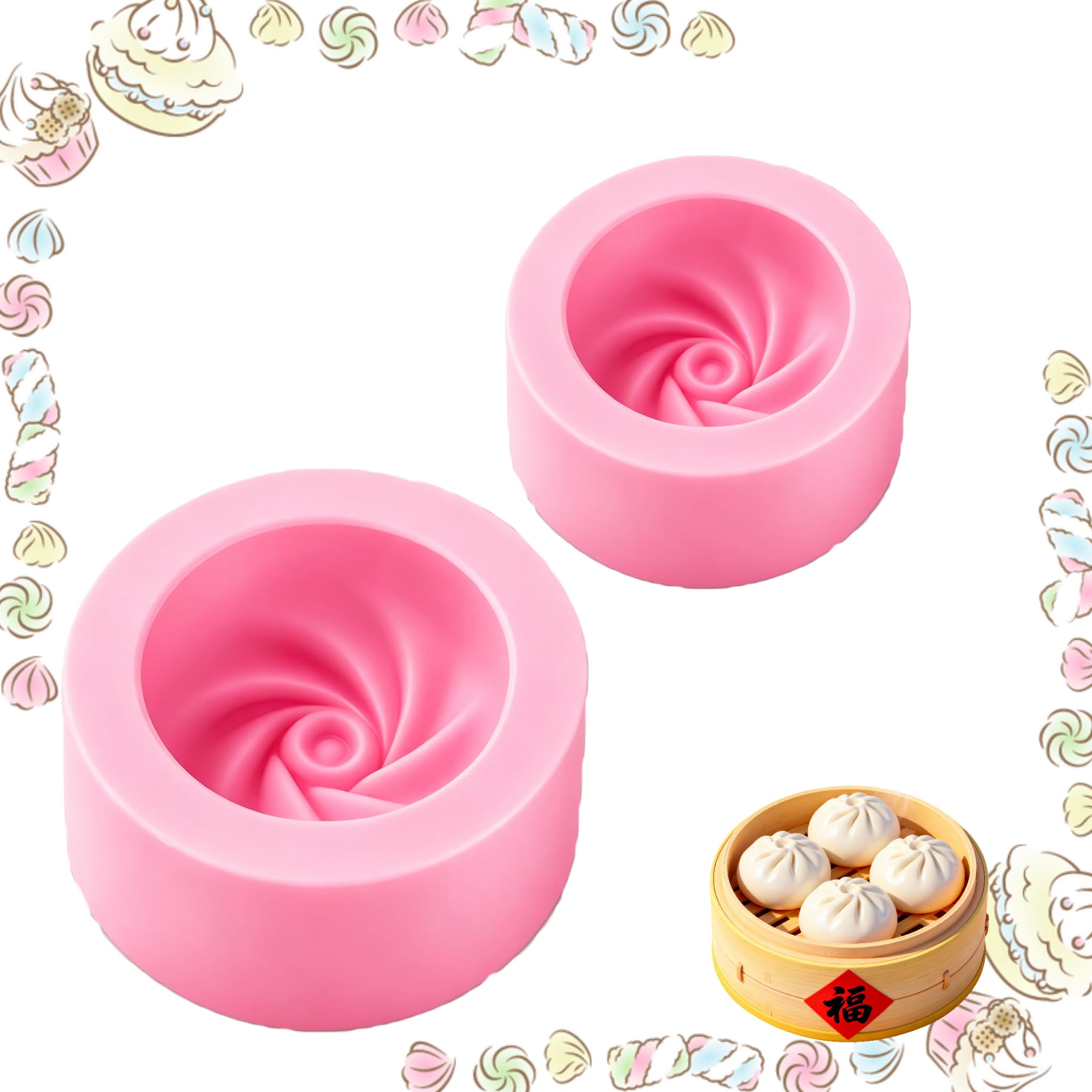 2Pcs Dumpling Silicone Mold,Manual Silicone Baozi Press Mold, Handmade Steamed Bun Maker Tool (S+L)