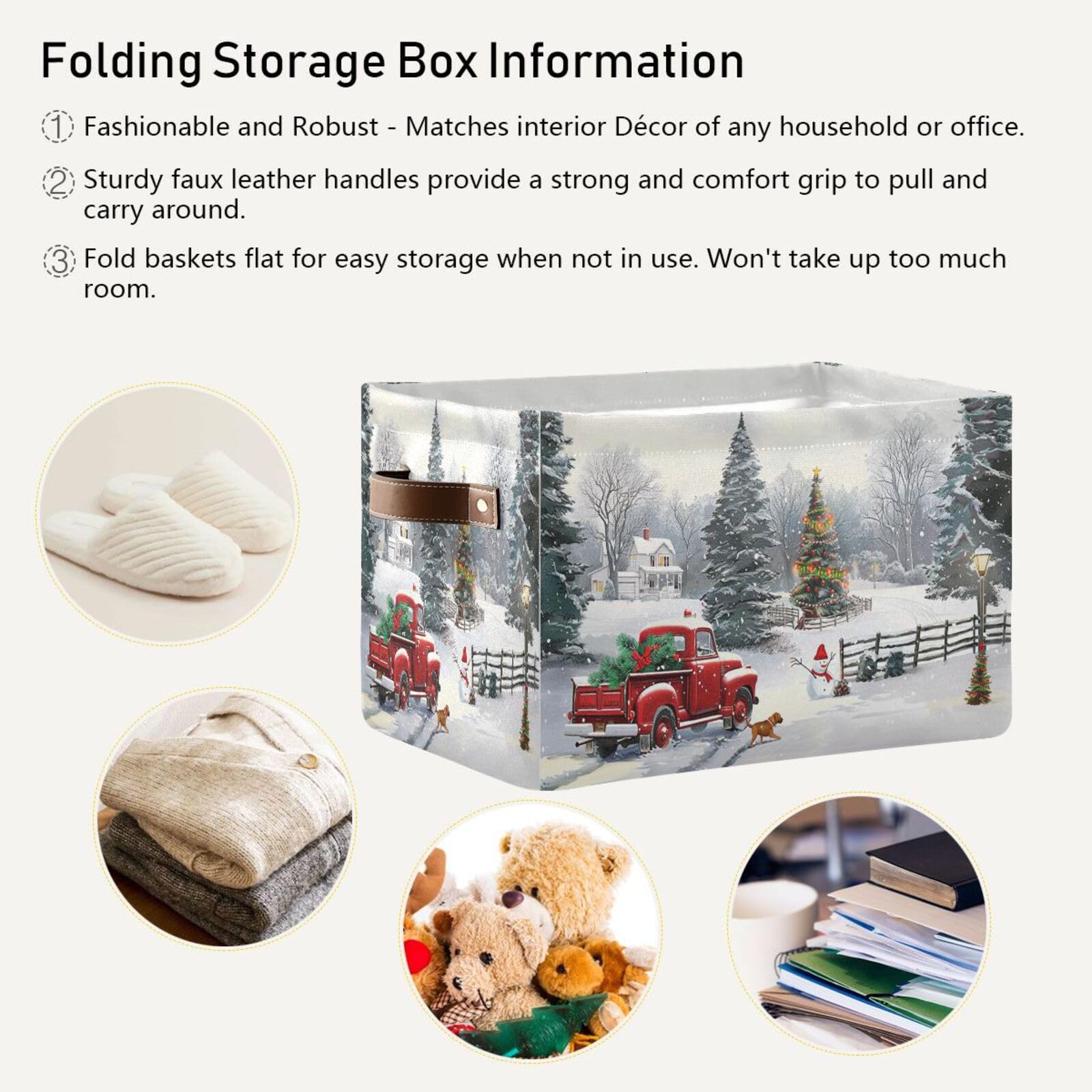 Christmas Tree Red Truck Storage Basket Fabric Laundry Baskets Winter Snowman Snowflake Golden Retriever Dog Storage Boxes Organ