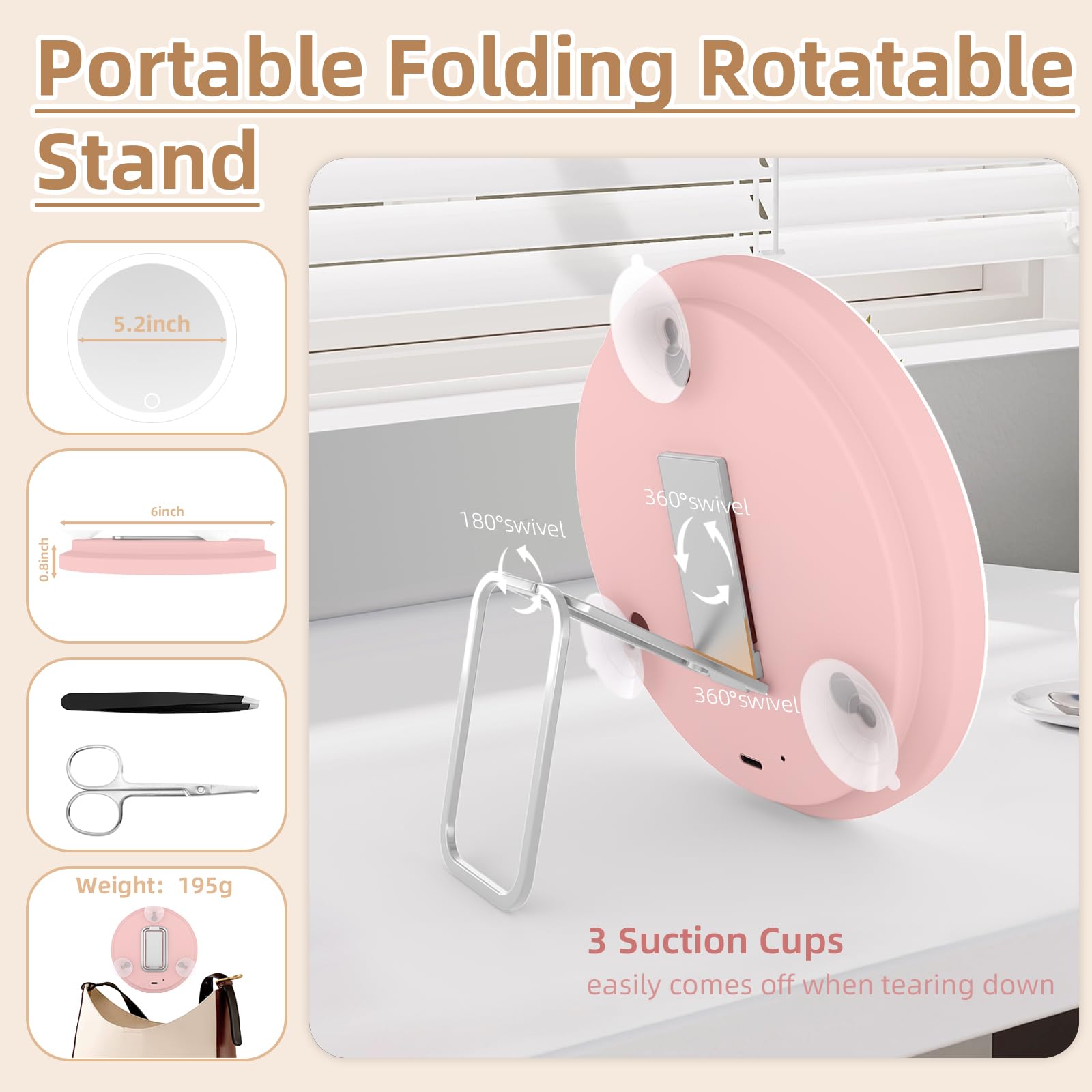 10X Magnifying Mirror With Light, 10X Magnifying Makeup Mirror, Lighted Makeup Magnification Mirror With 360 Adjustable Stand &