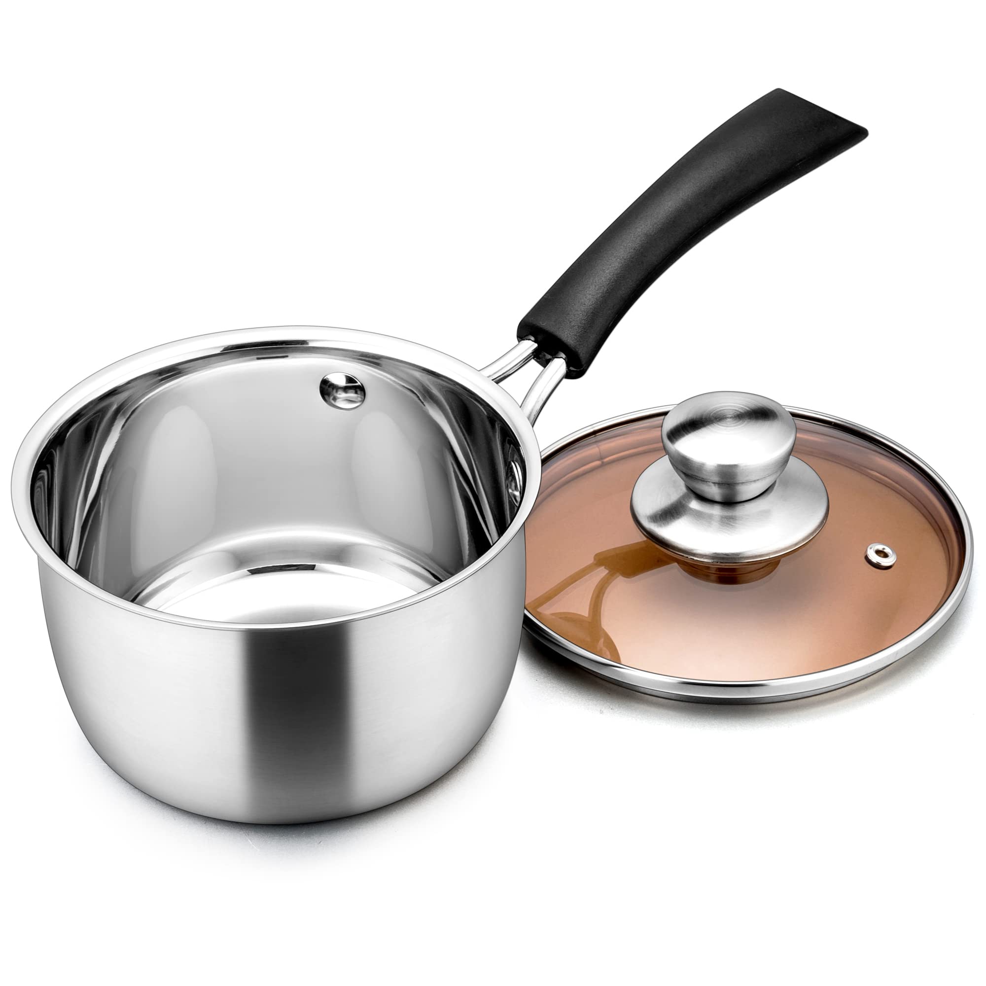 Lianyu 2Qt Saucepan With Lid, 2 Quart Stainless Steel Sauce Pan, Small Pot Soup Milk Pan For Home Kitchen Restaurant, Long Heatp