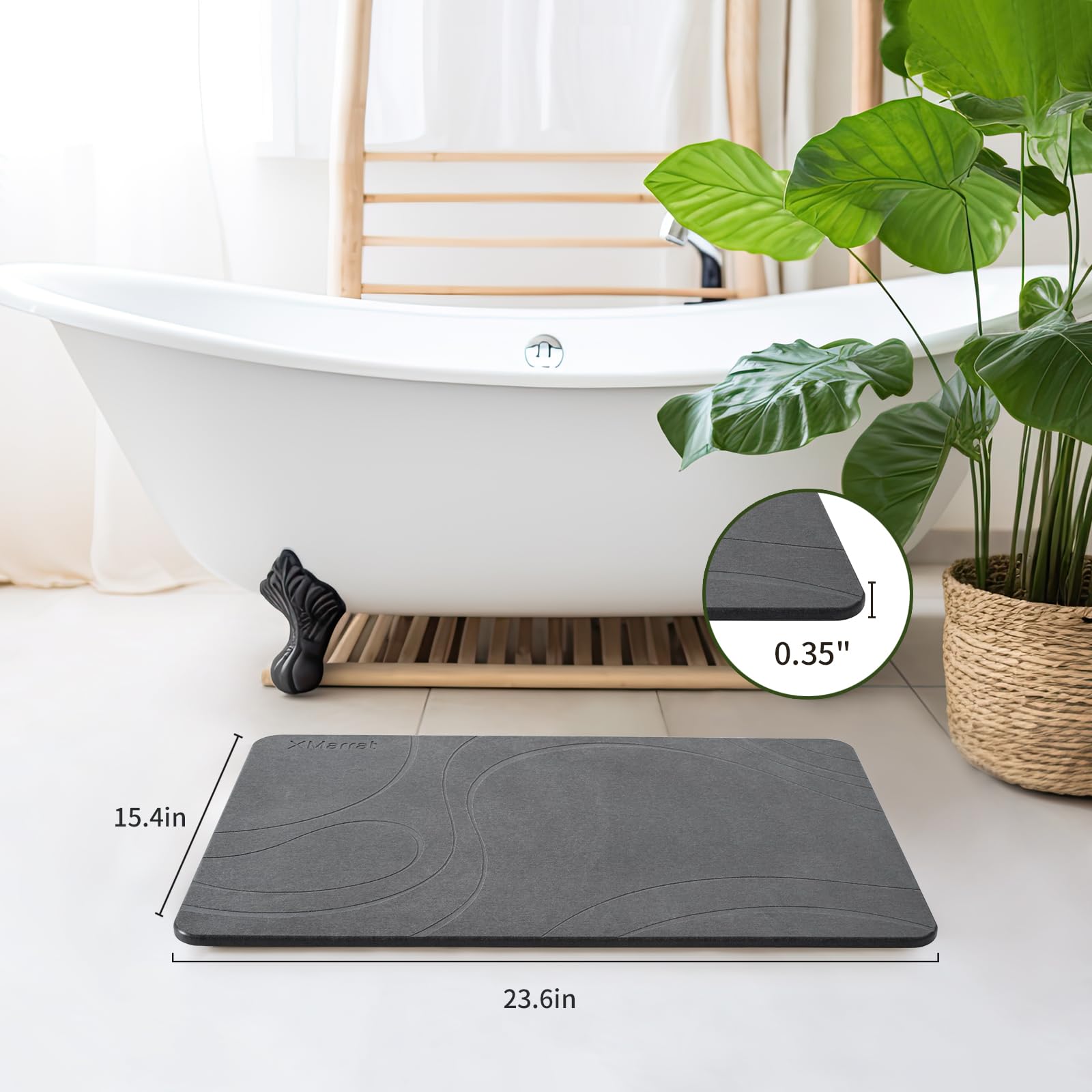 Xmarrat Stone Bath Mat, Diatomaceous Earth Bath Mat, Super Absorbent Quick Drying Stone Bath Mats For Bathroom, Non-Slip Bath St