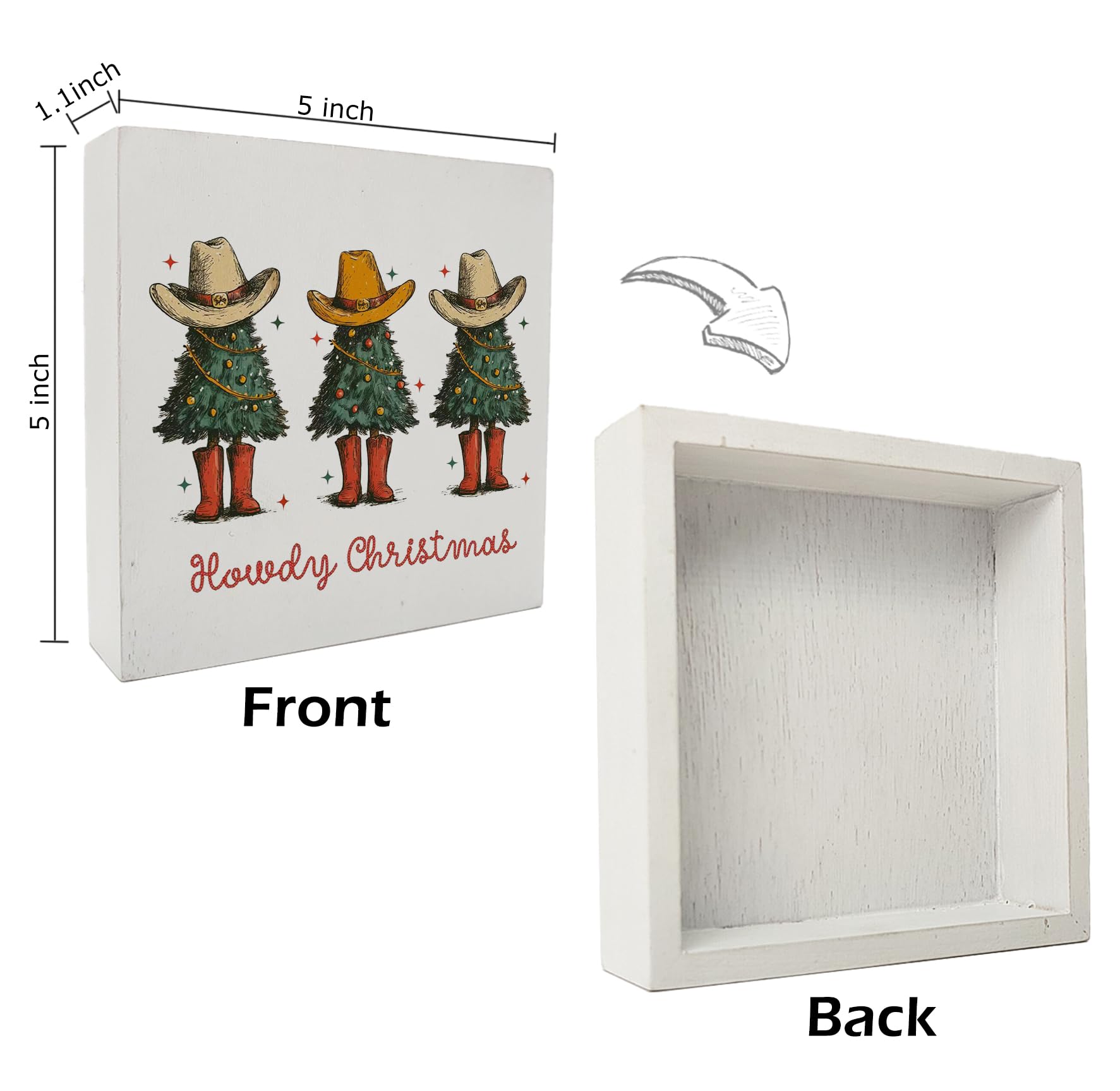 kunlisa Howdy Western Christmas Tree Wooden Sign, Christmas Cowboy Decor, Xmas Tree Southwestern Boots Holiday Wood Box Sign for