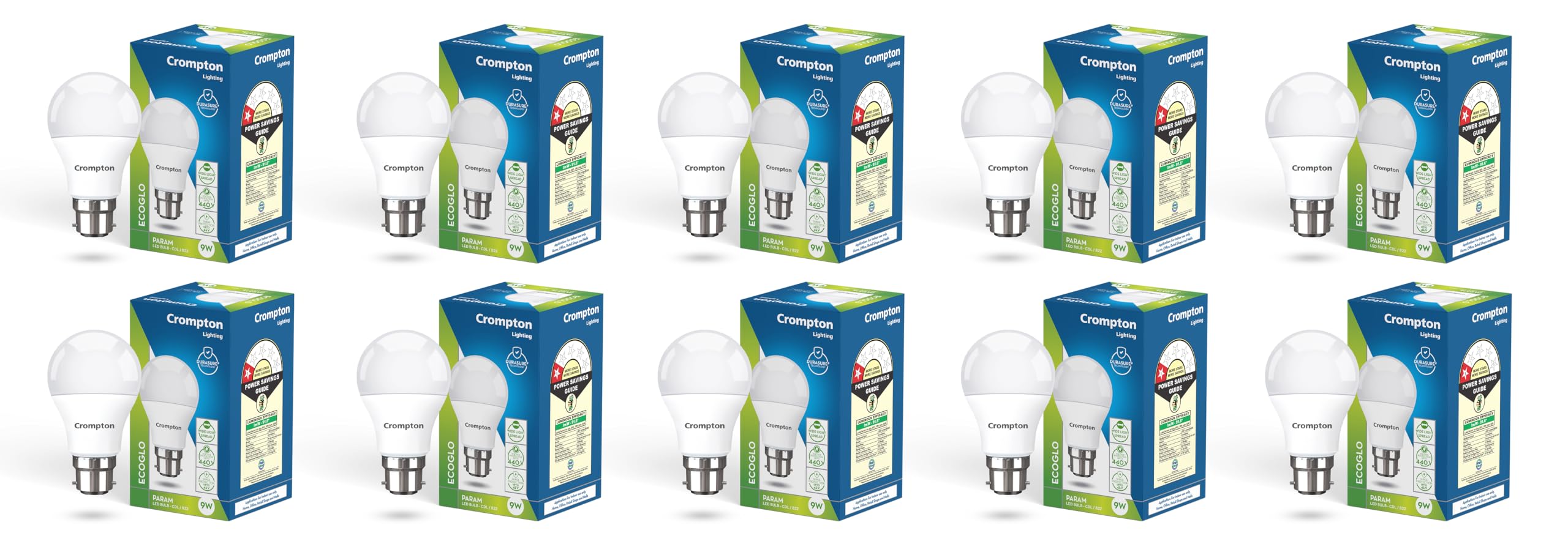Crompton Param 9 Watt Led Bulb Cool Day Light | Pack Of 10 | B22 Base, EnergyEfficient | Led Bulb For Home & Office, Wide Light