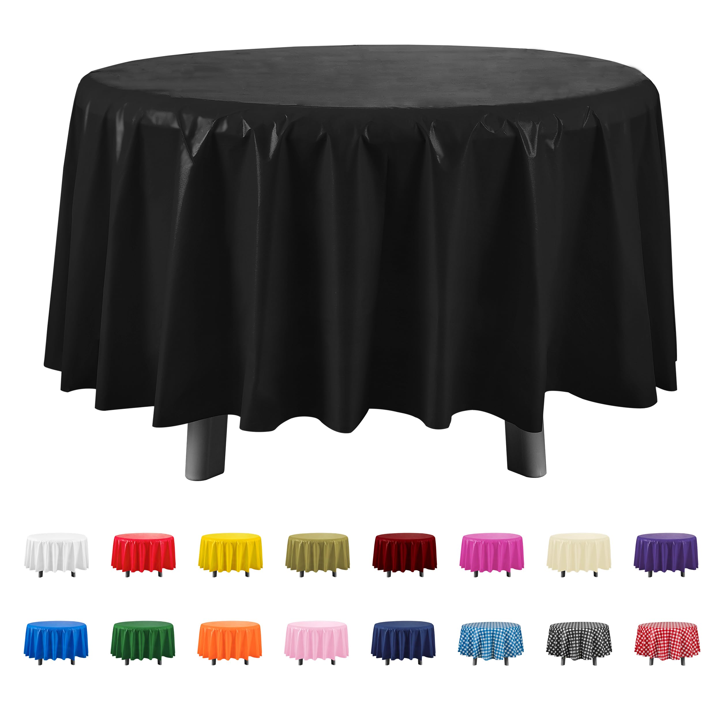 Eleclassi Black 12 Pack Premium Round Disposable Plastic Tablecloth - 84 Inch Round Plastic Table Cloths For Parties Disposable