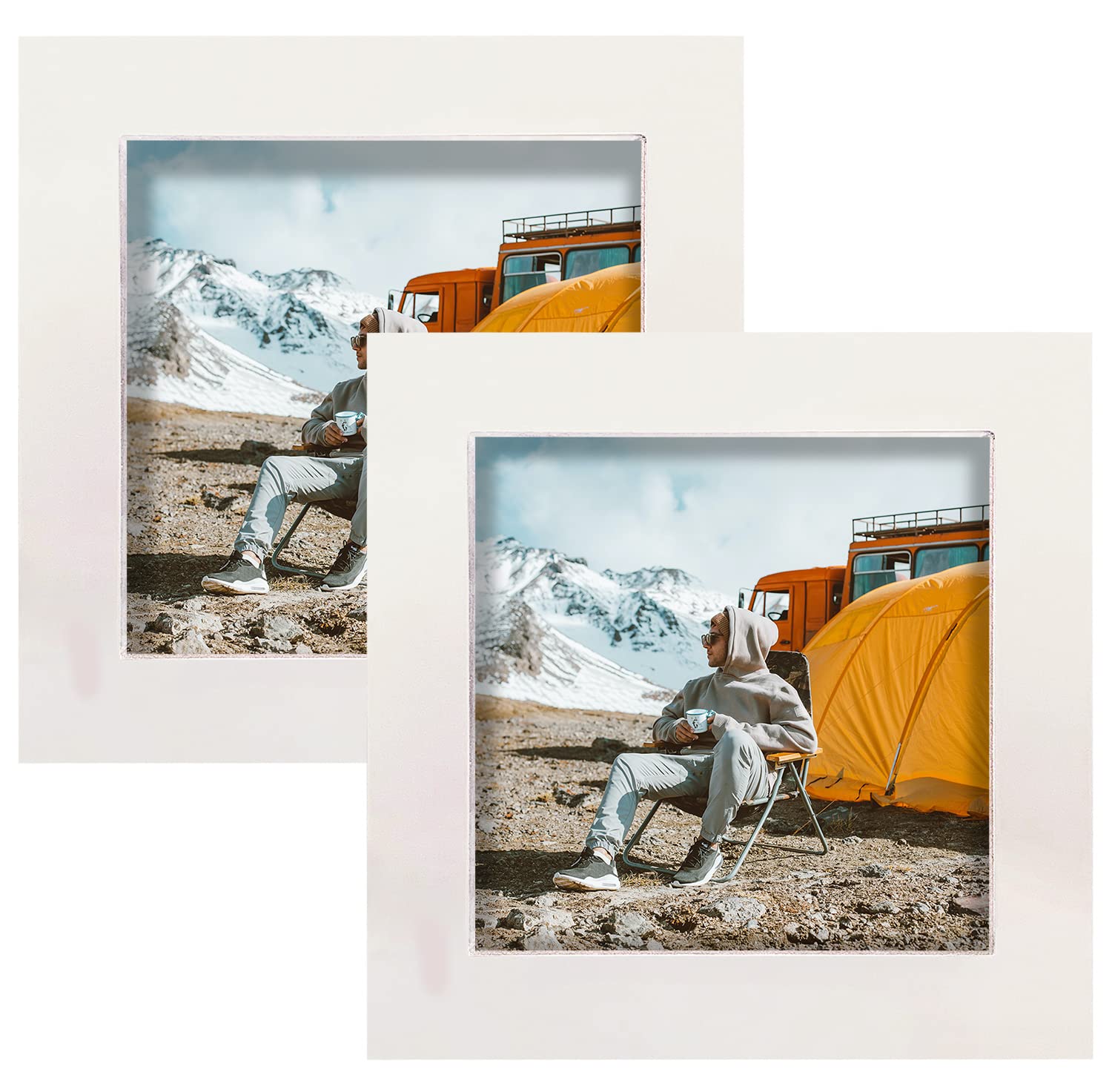 LEKAIYA 4x4 White Picture Frames Set of 2, Square Solid Wood Photo Frame for Tabletop or Wall Mounting