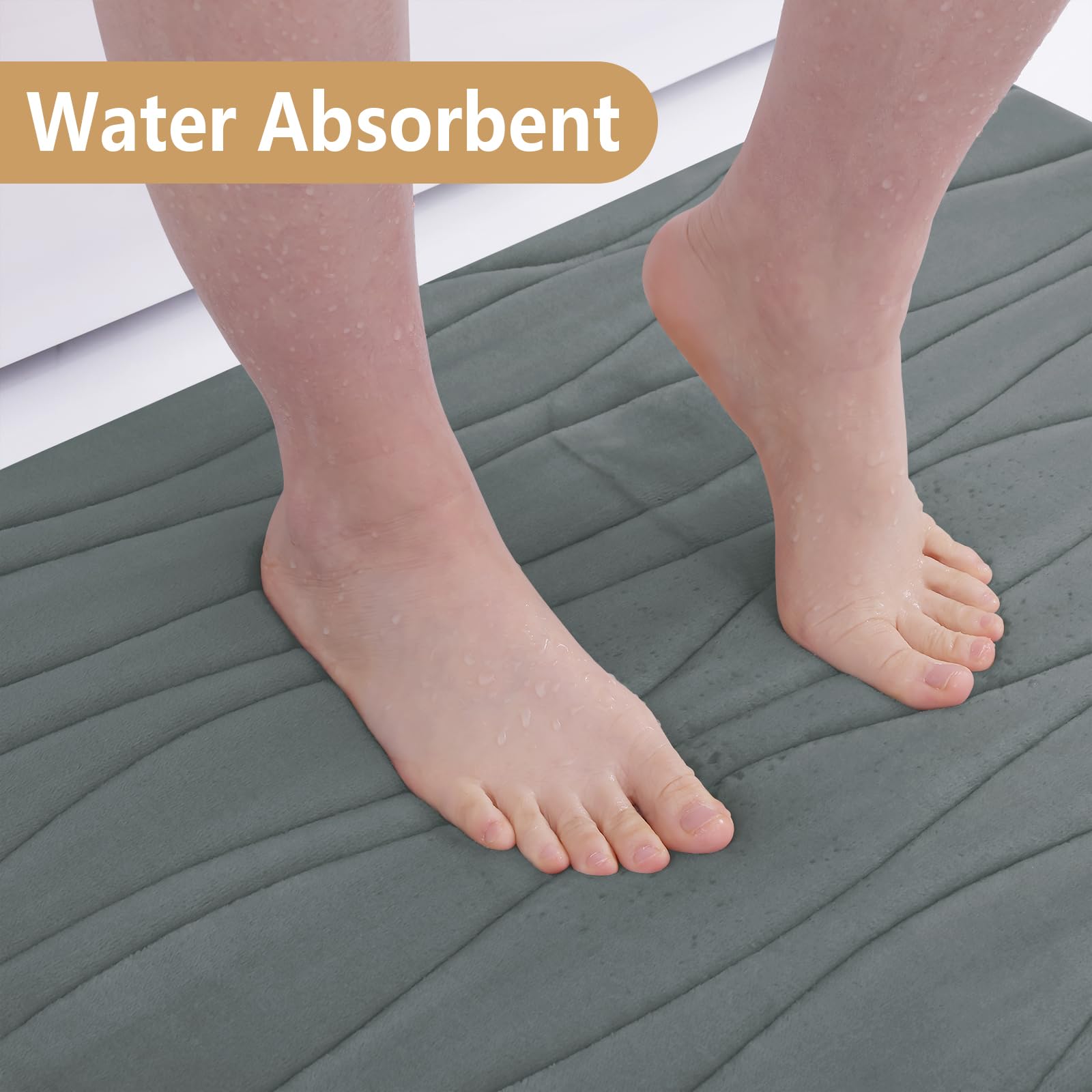 Buganda Memory Foam Bathroom Rug Mat 24x16  Extra Soft and Absorbent Bath Mats  Non-Slip and Machine Washable Bath Rugs for Bathroom Floor Tub and Shower  Grey