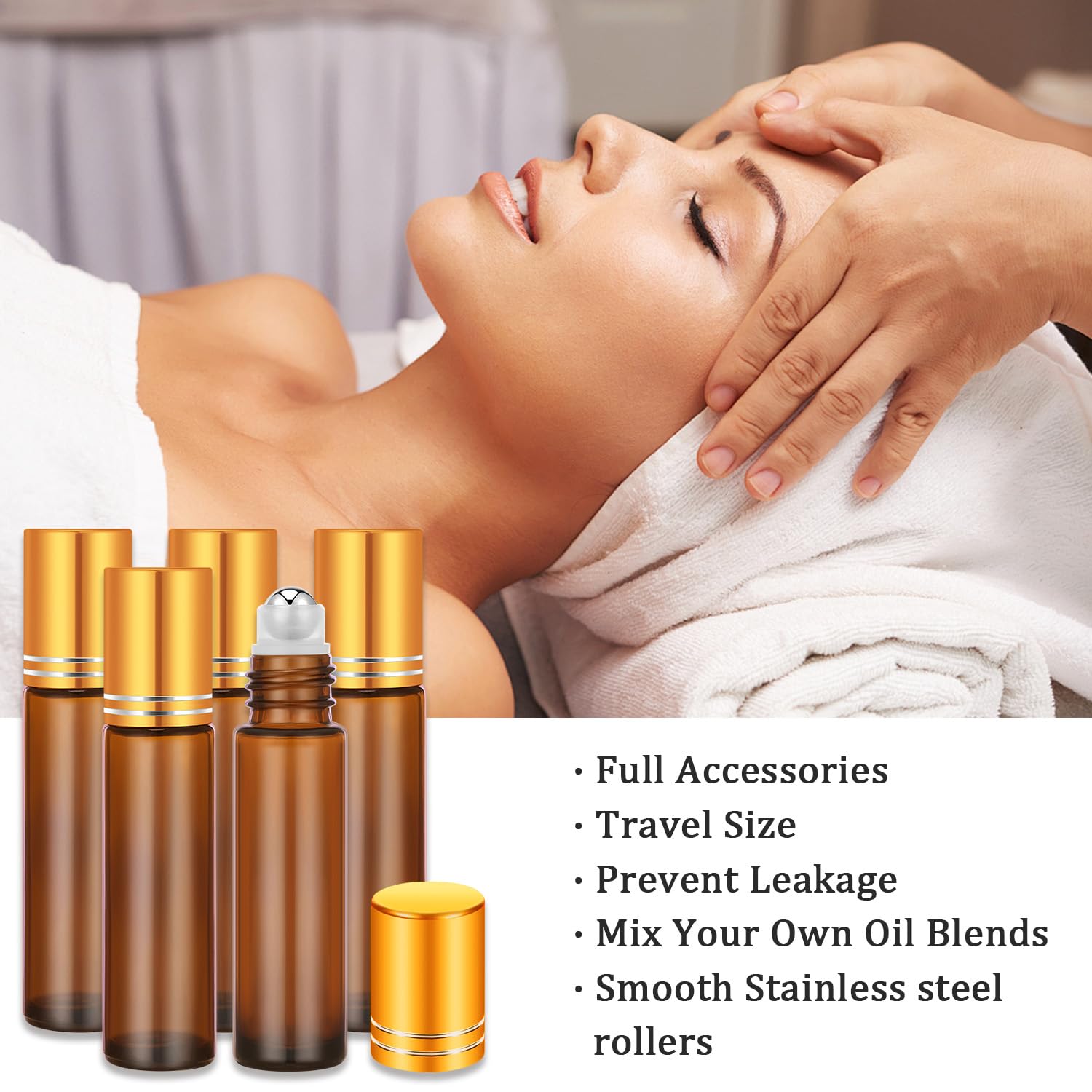 4 Pack, Essential Oil Roller Bottles, Amber Glass Roller Balls For Essential Oils, 10Ml Empty Rollerball Bottles For Travel Refi