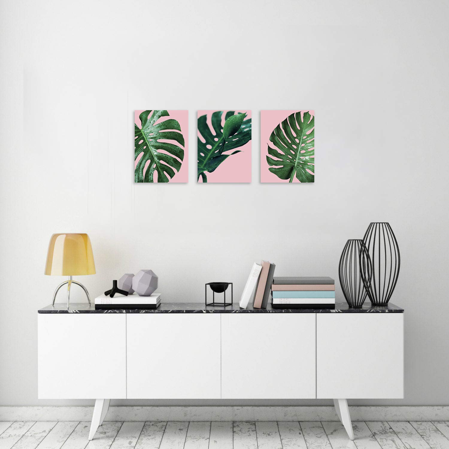 Tutubeer Plant Wall Art Plant Tropical Leaves And Water At Pink Background Tropical Wall Decor Green Plant Art 12'' X 16'' X 3 P