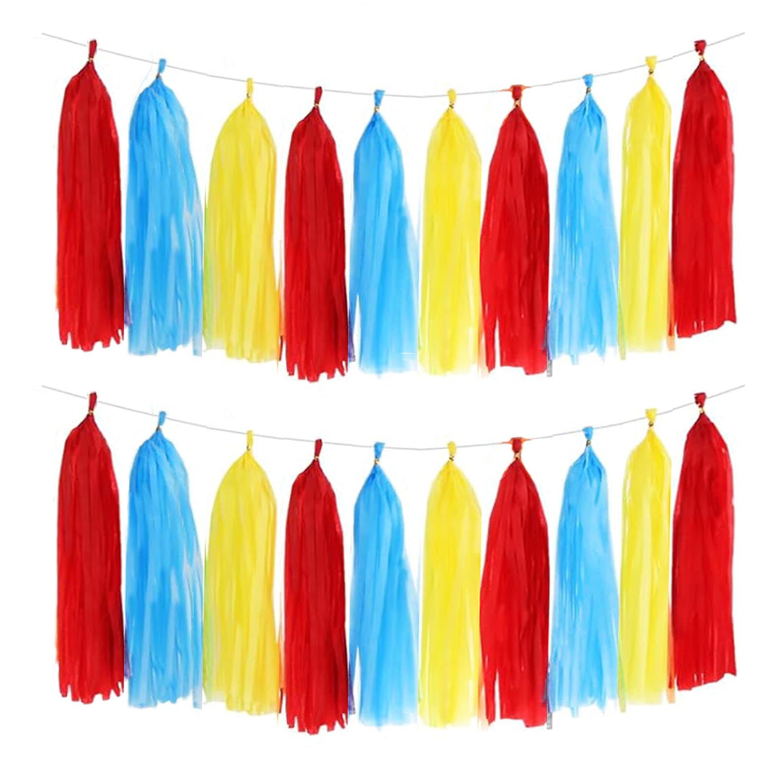 Aimto Red Blue and Yellow Tassel Garland Banner Paper Tassels for Party Decorations,Pack of 15