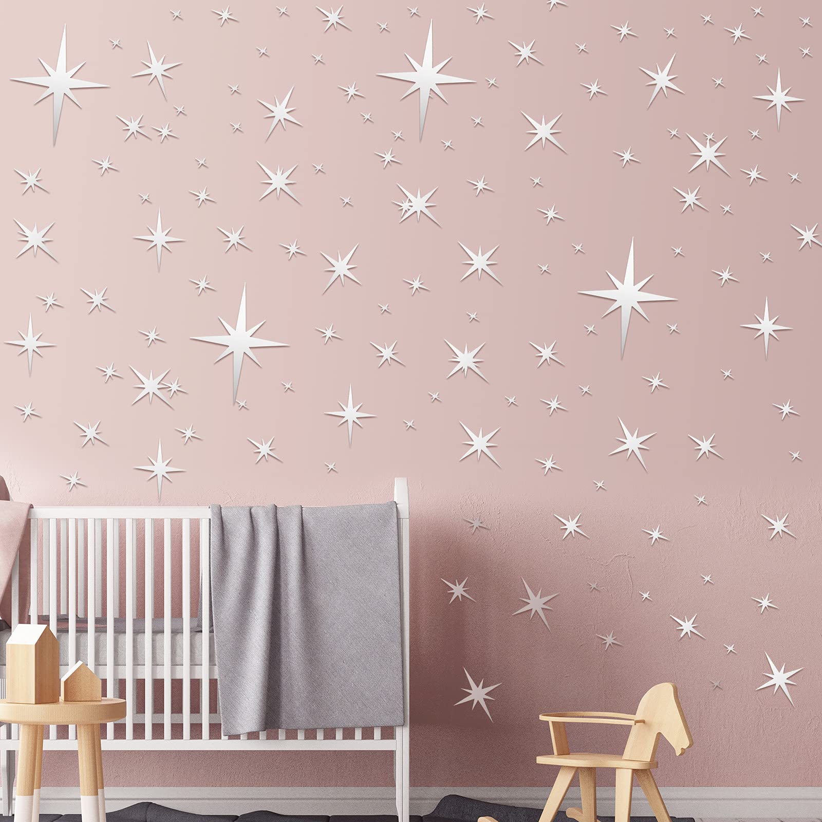 Zonon 82 Pieces Mirror Wall Stickers Removable Star Wall Decals 3D Acrylic Mirror Setting Wall Sticker Christmas Star Decorative