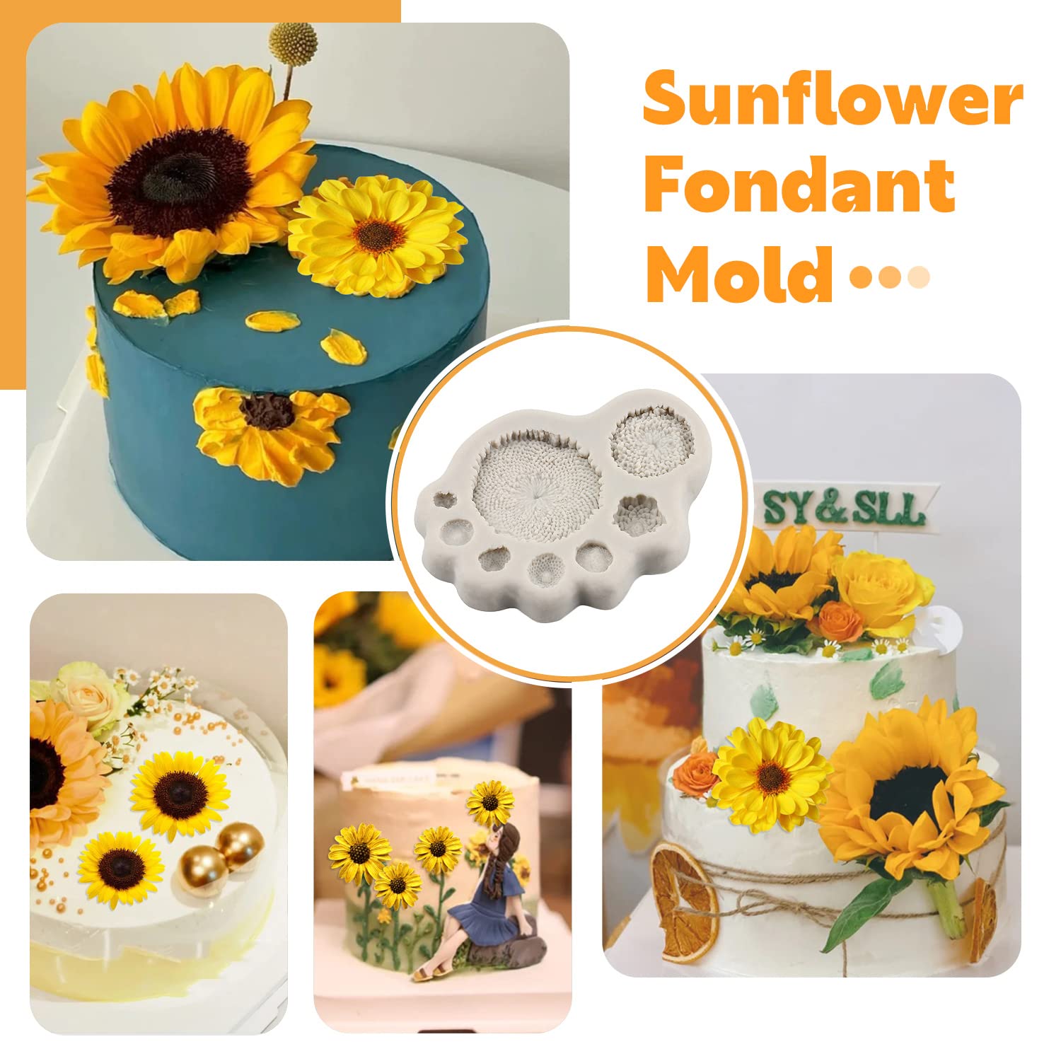 Sijiangmold Sunflower Fondant Molds Sunflower Stamen Silicone Mold For Cake Decorating Candy Chocolate Gum Paste Crafting Polyme