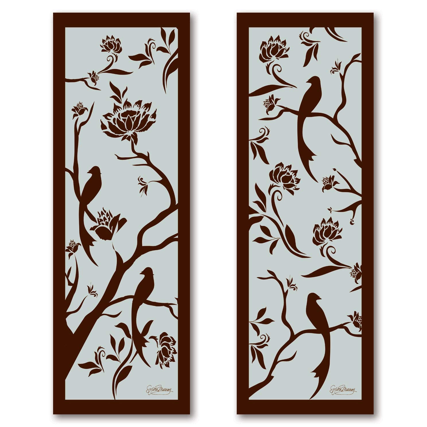 Bird Silo I Lovely Light Blue And Brown Bird Panels; Two 6X18 Poster Prints