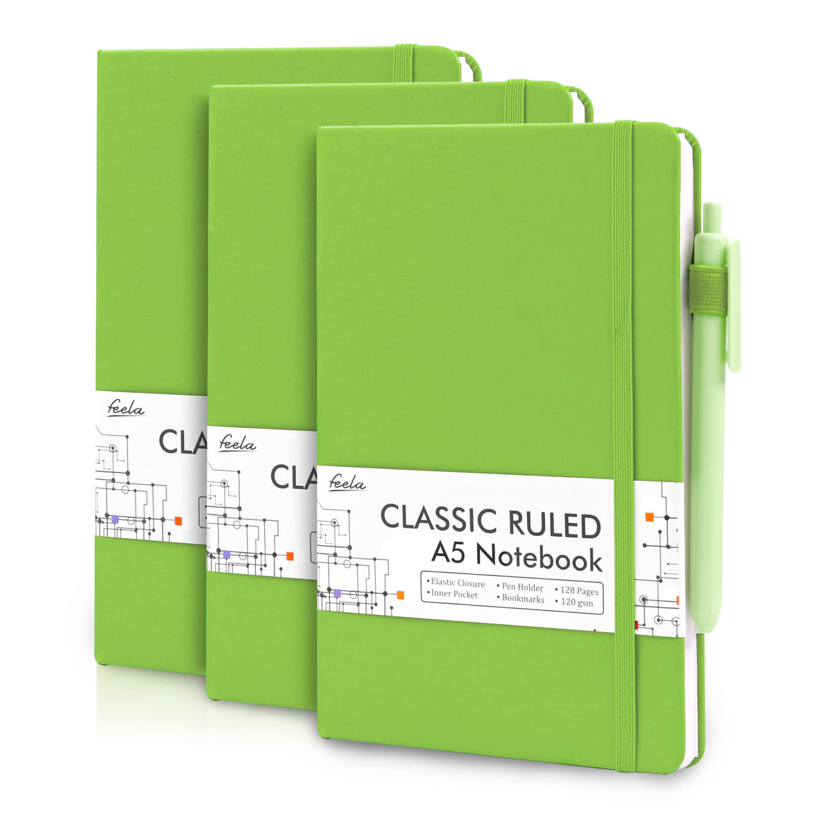 Feela 3 Pack Notebooks Journals Bulk, Hardcover Notebook Classic Ruled Lined Journal Set With Pen Holder For Work Business Journ