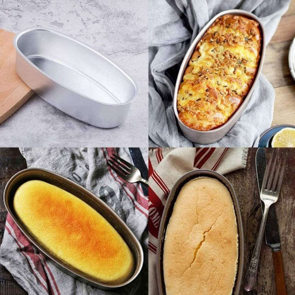 Oukeyi 2 Pack Pan Bakeware, Non-Stick Pro Loaf Pan, 8In Oval Shape Cake Pan Non-Stick Aluminum Cheese Cake Mold Breads Loaf Pans