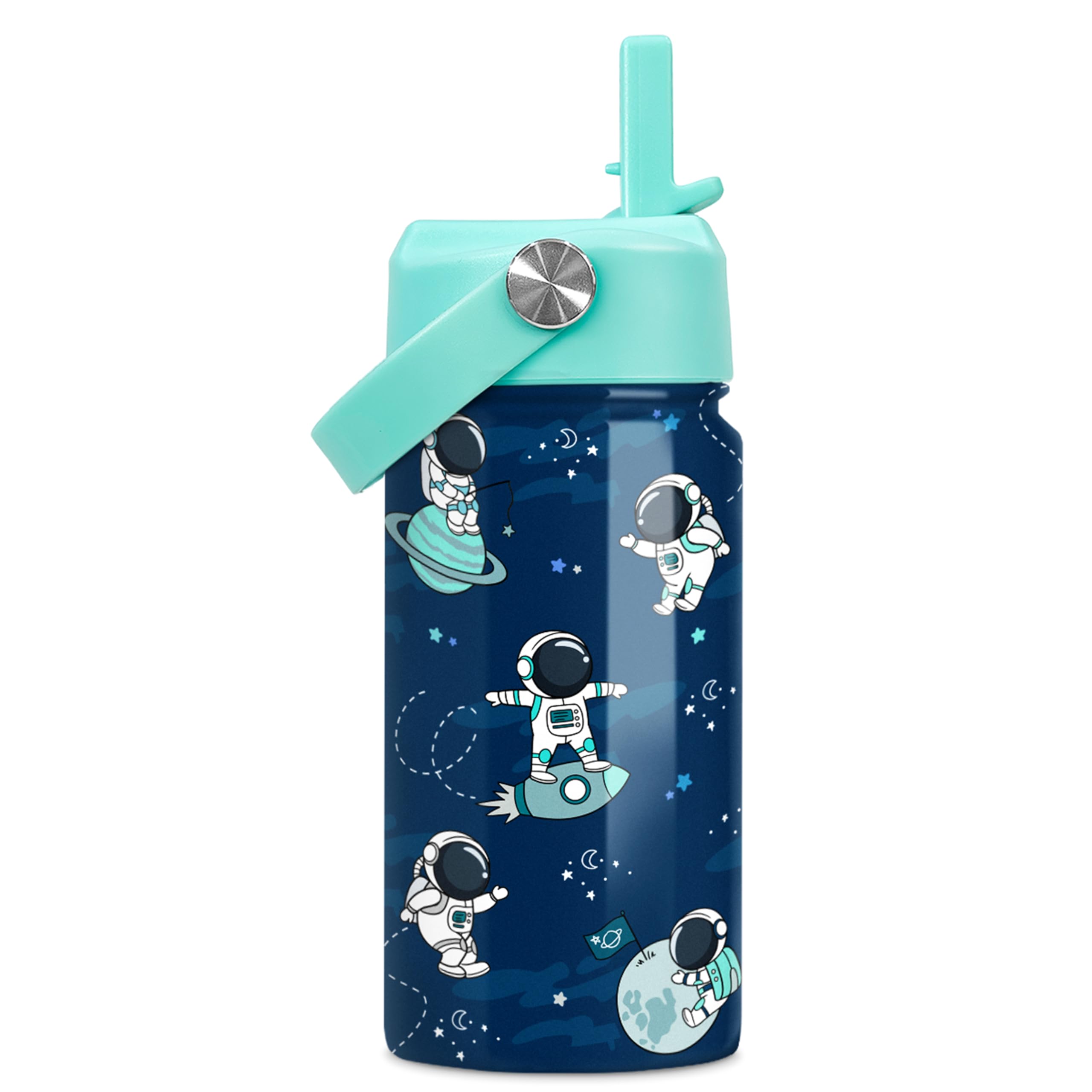 SANDJEST Astronaut Water Bottle - Kids Water Bottle with Straw Lid - 12 Oz Insulated Stainless Steel Water Bottles for Kid Boys 