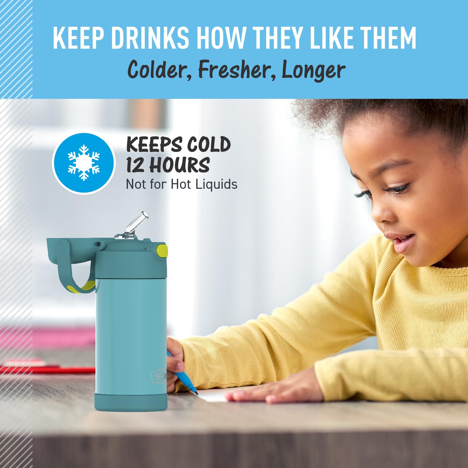 Thermos Funtainer Water Bottle With Straw - 12 Ounce, Blue/Green - Kids Stainless Steel Vacuum Insulated Water Bottle With Lid