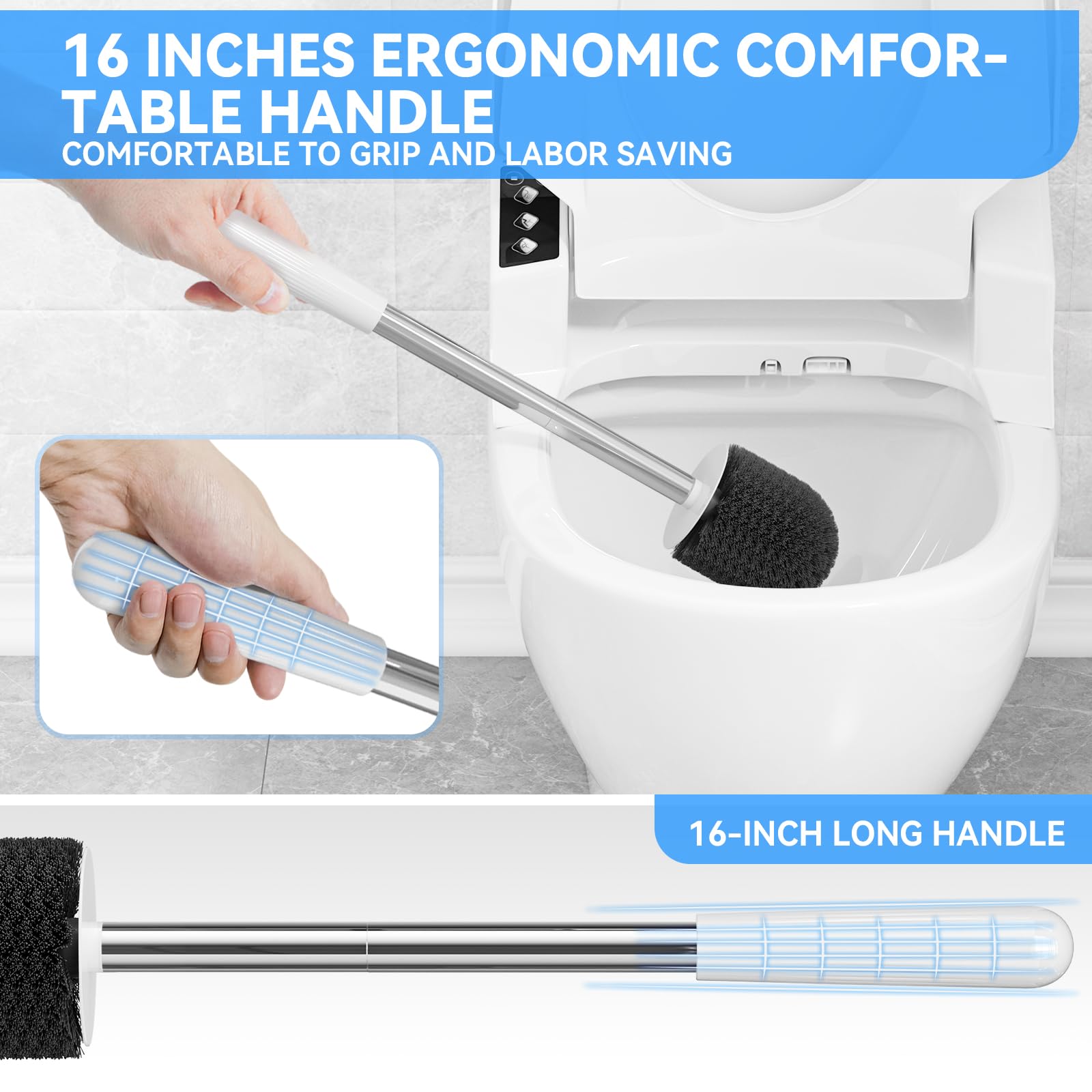 Toilet Brush, Toilet Brush And Holder With 304 Stainless Steel Handle, Space Saving Toilet Bowl Brush For Storage, Durable Brist