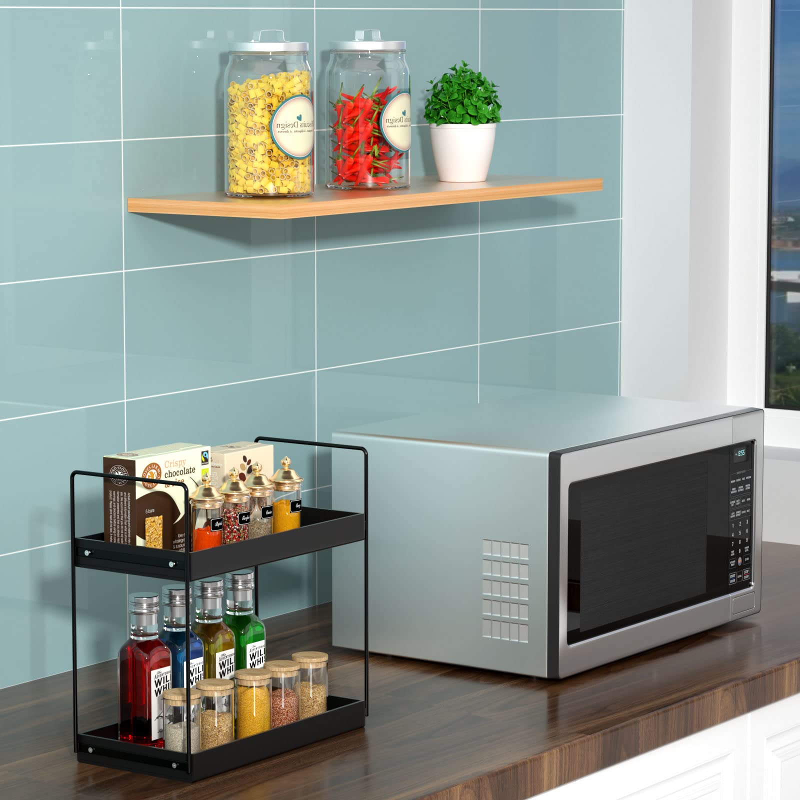 Npplus Bathroom Countertop Organizer, 2 Tier Metal Vanity Counter Skincare Shelf, Matte Black, 13.6''L X 6.9''W X 13.8''H