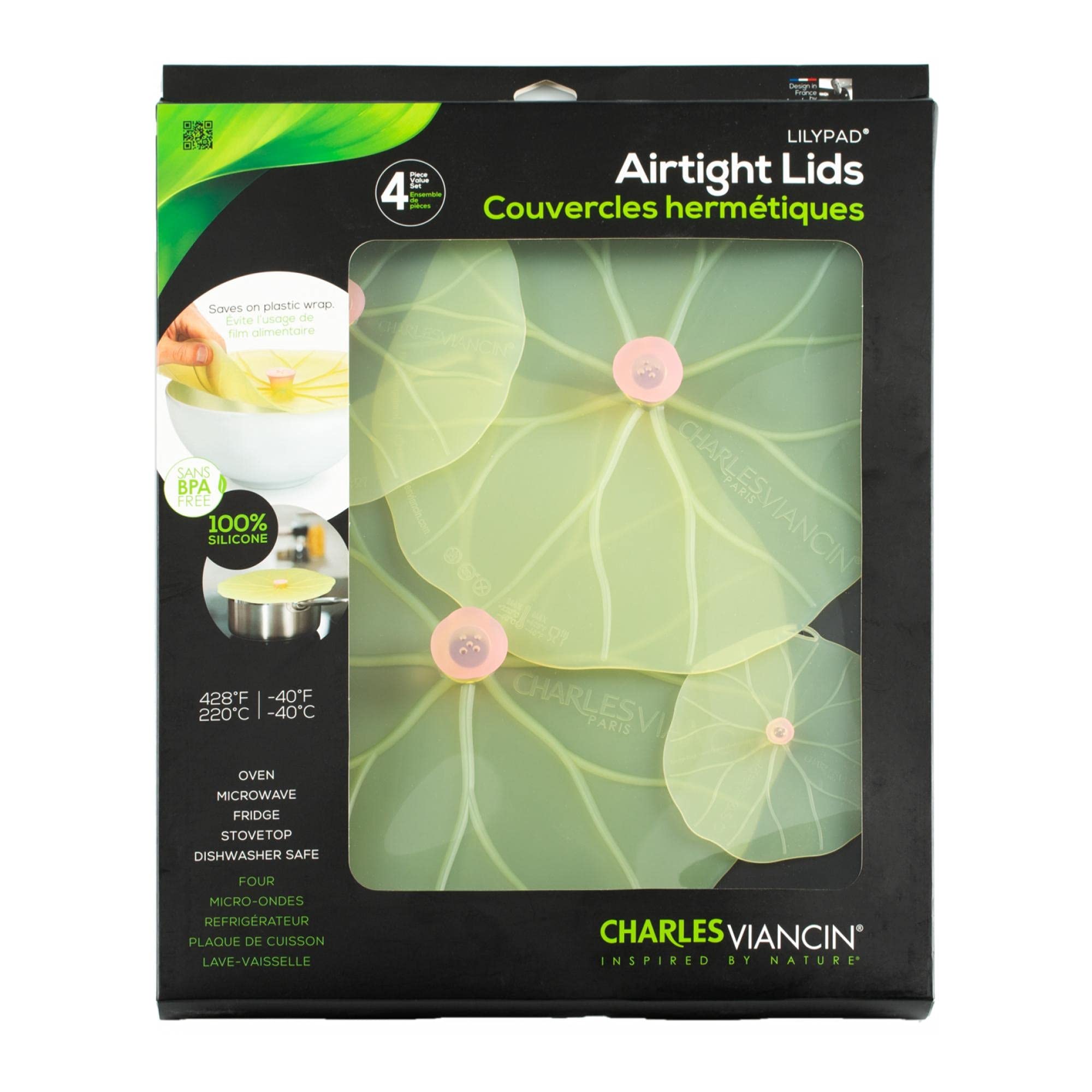 Charles Viancin - Lilypad Lid Gift-Box - Set Of 4 Silicone Lids For Food Storage And Cooking - 11''/28Cm + 9''/23Cm + 6''/15Cm +