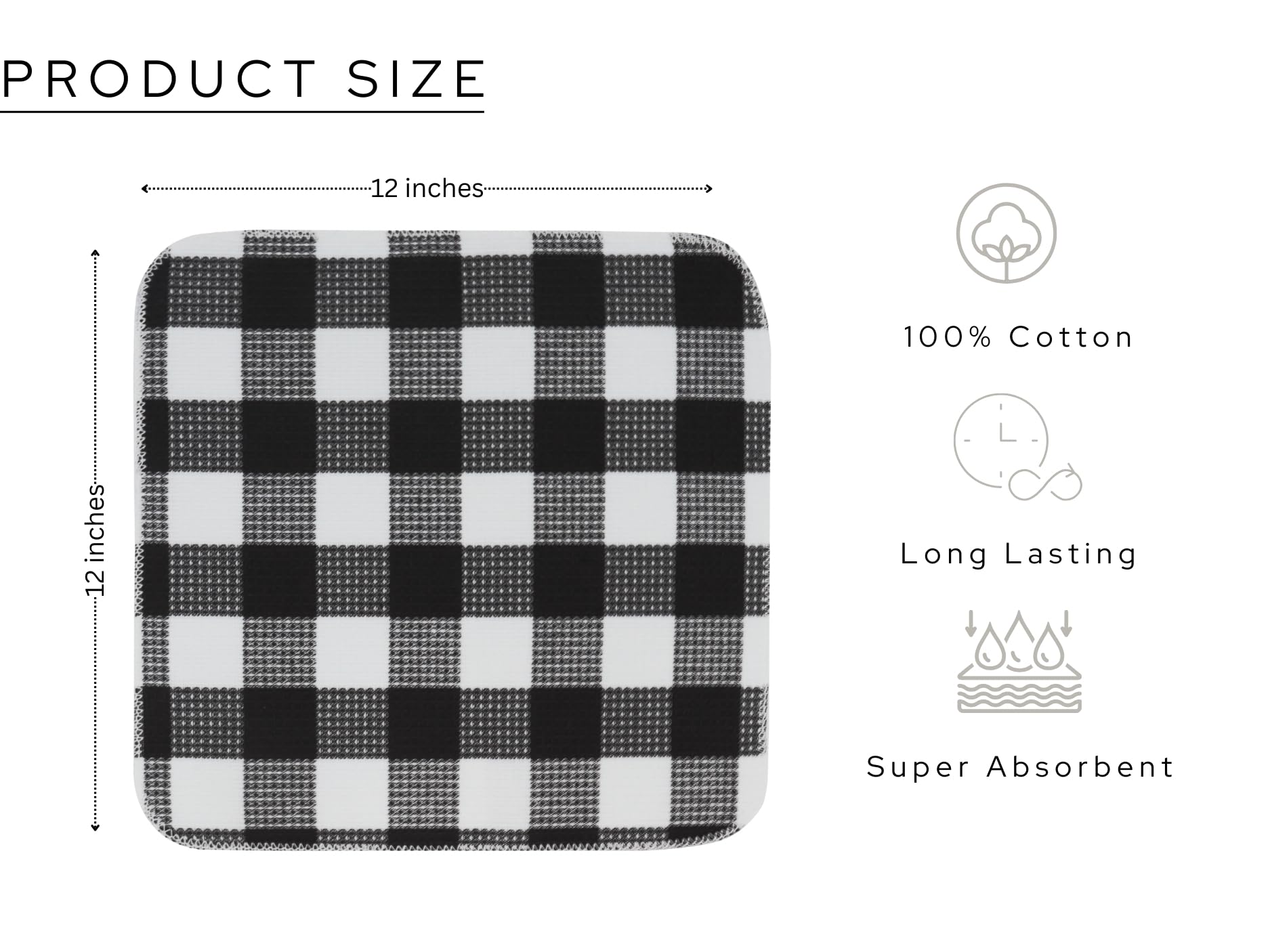 PurpleEssences Waffle Weave Plaid Dish Cloths, 100% Cotton - 12x12 Inches, Soft Absorbent Quick Drying Buffalo Check Dish Rags f