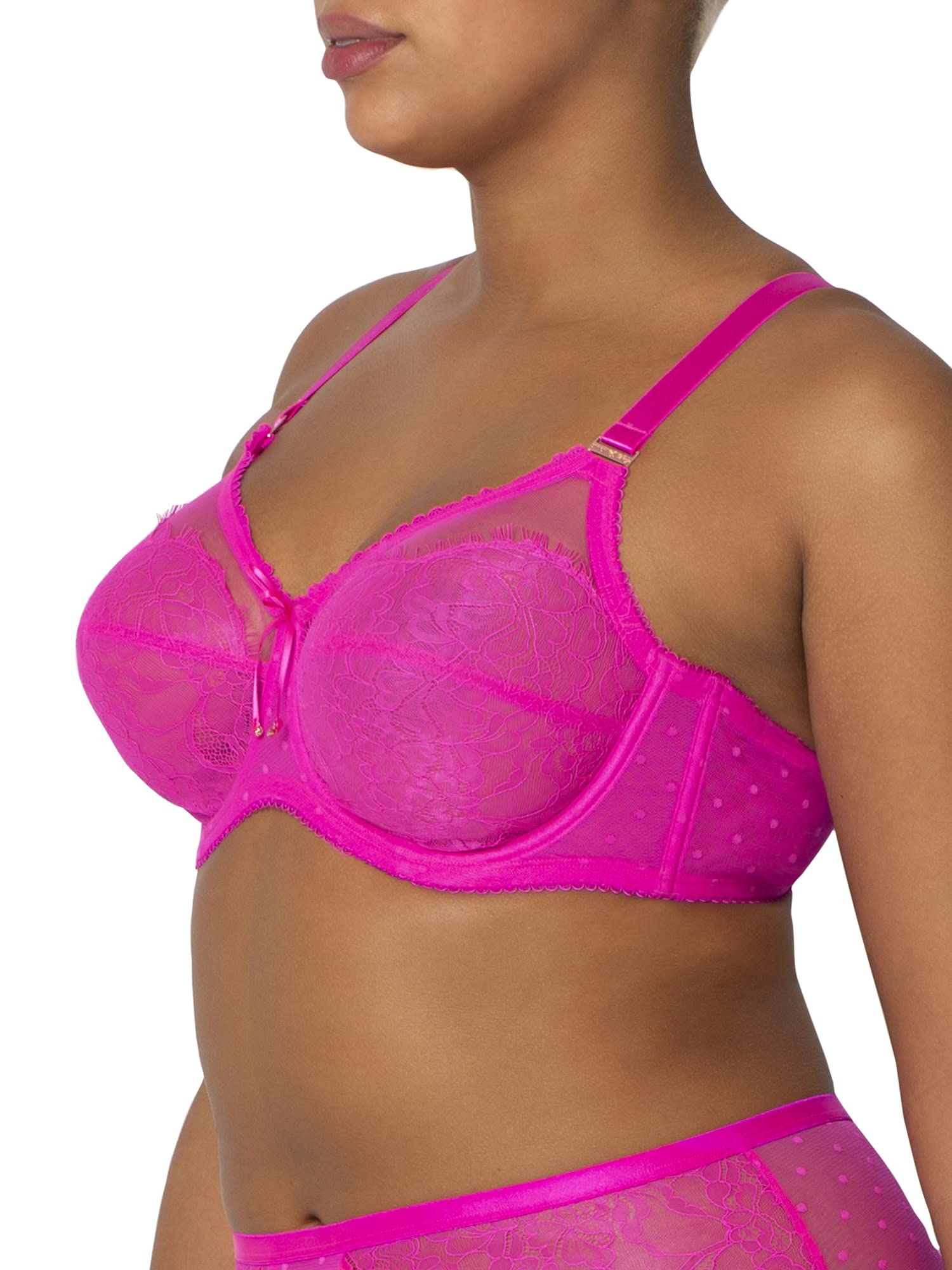 Smart  Sexy Womens Plus-Size Lace Mesh Unlined Underwire Full Coverage Bra, Medium Pink, 36C