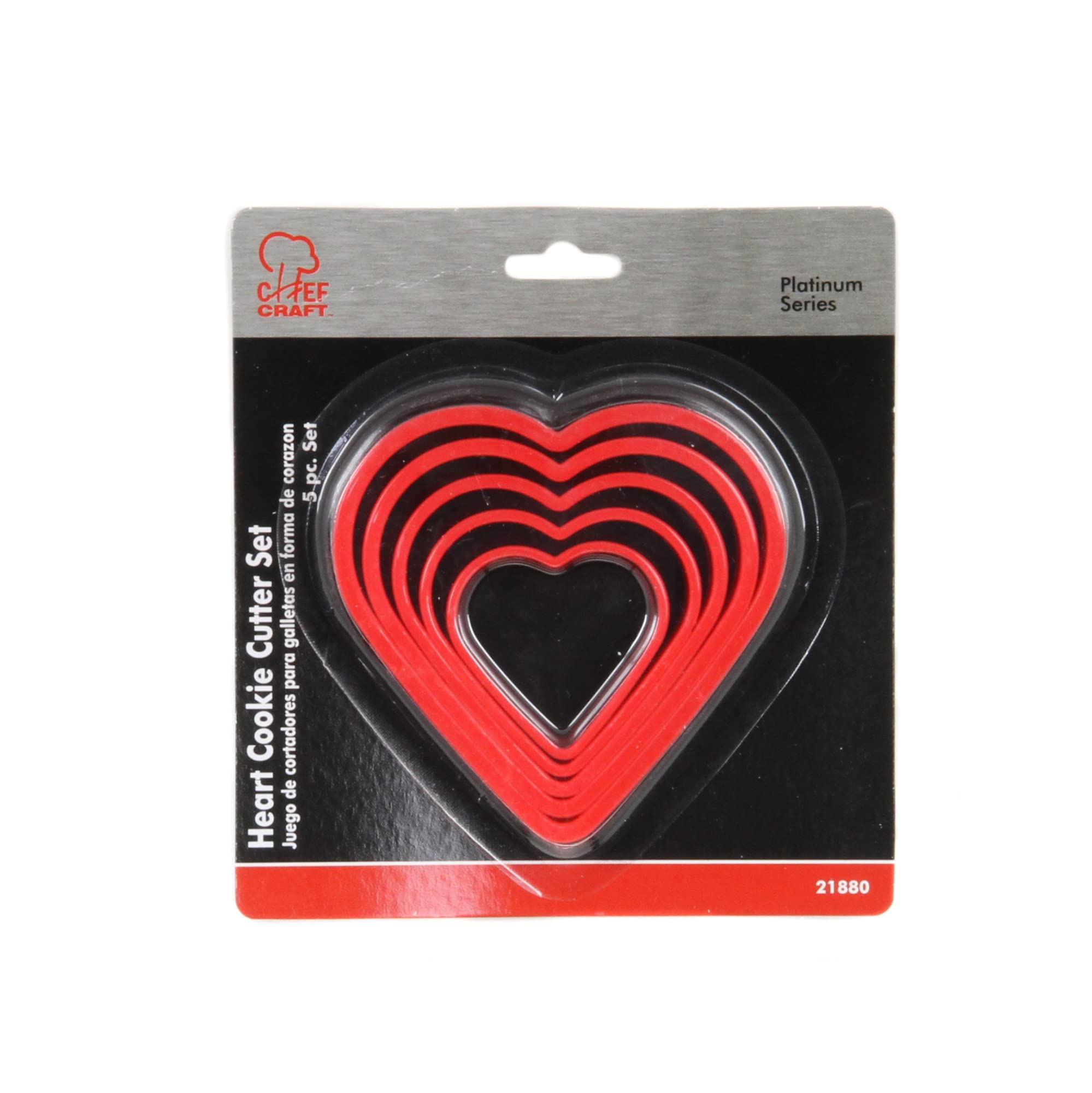 Chef Craft Plastic Heart Cookie Cutter Set, 5 Pieces, Red, Model 21880