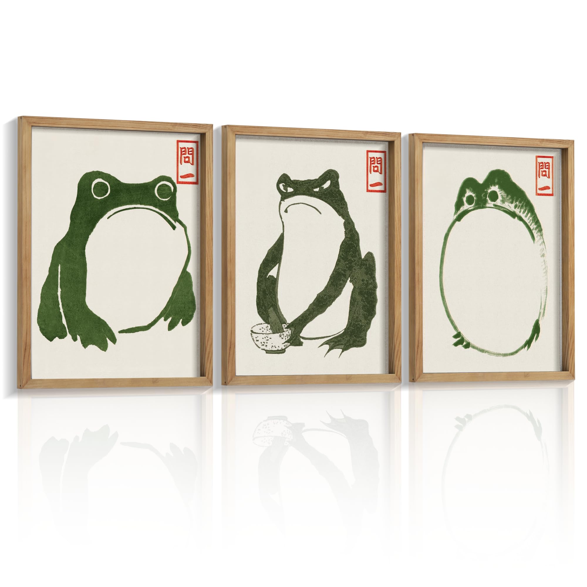 Houmury Set Of 3 Framed Japanese Frog Wall Art Decor Vintage Wall Signs Cute Minimalist Decors