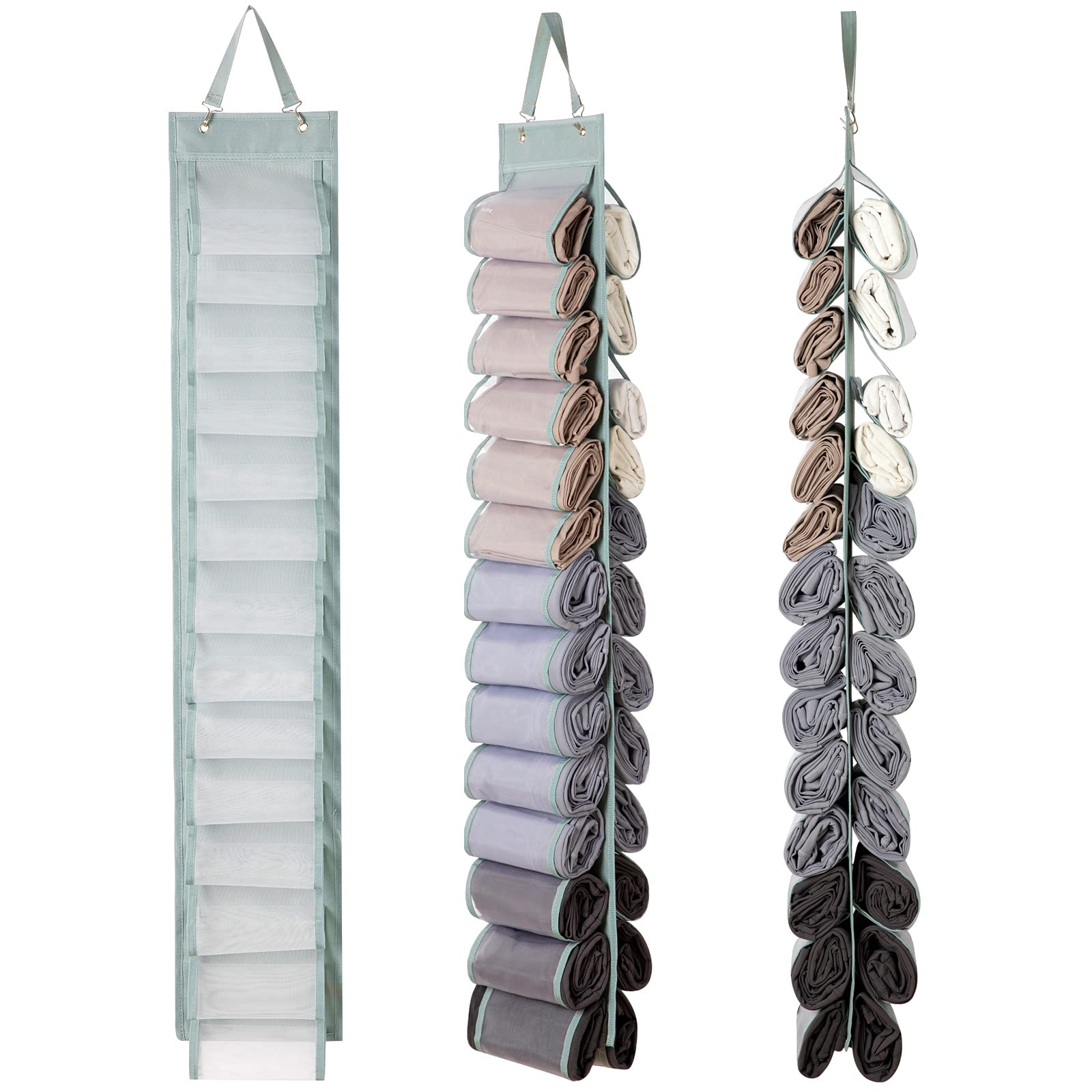 DHSFKBE Legging Organizer Storage, T-Shirt Hanging Closet Hanging Clothes Organizer with 26 Roll Compartments for Yoga Pants, Ta