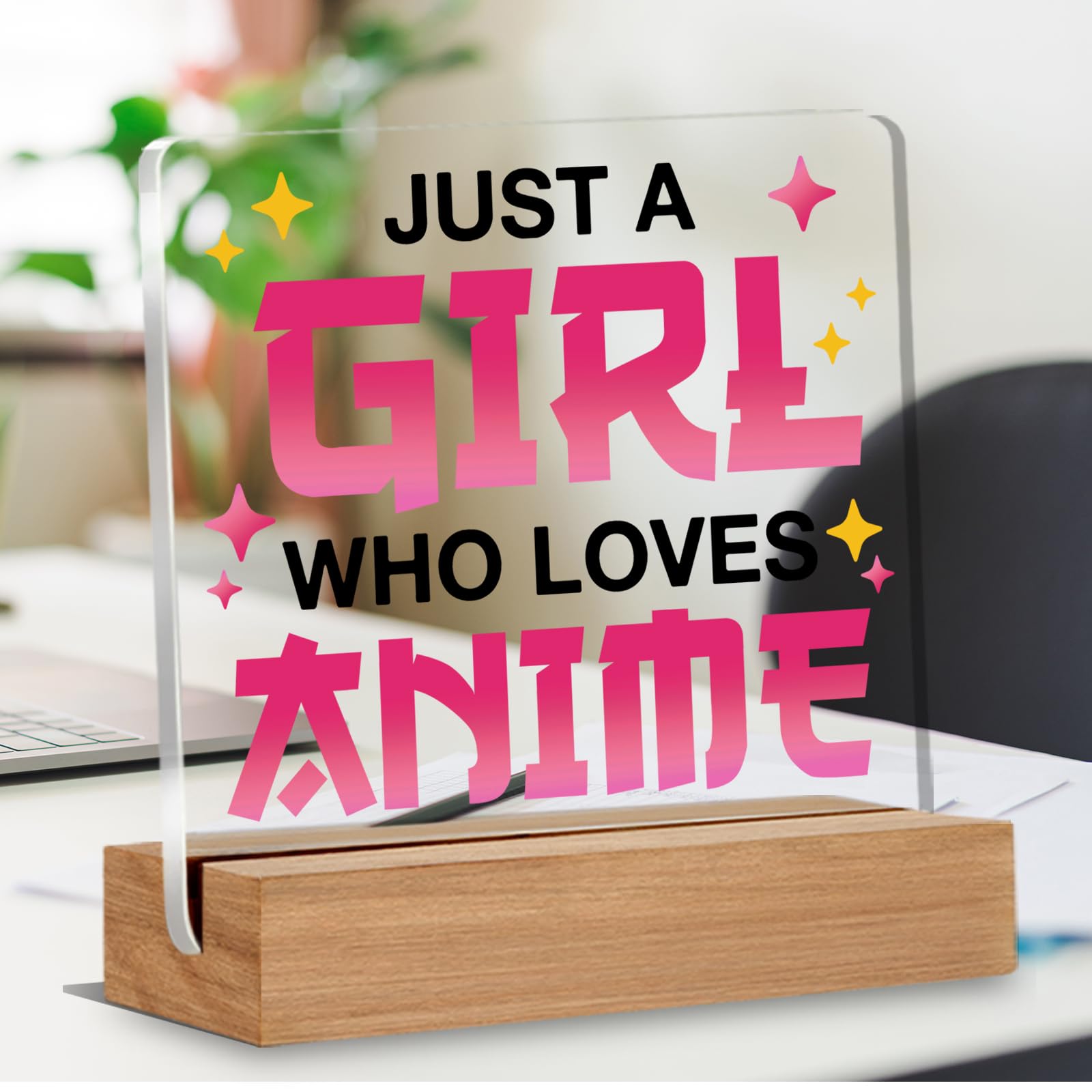 Anime Decor - Anime Gifts for Girls, Anime Lover Gift for Women Friends Sister Teen, Just a Girl Who Loves Anime Acrylic Office