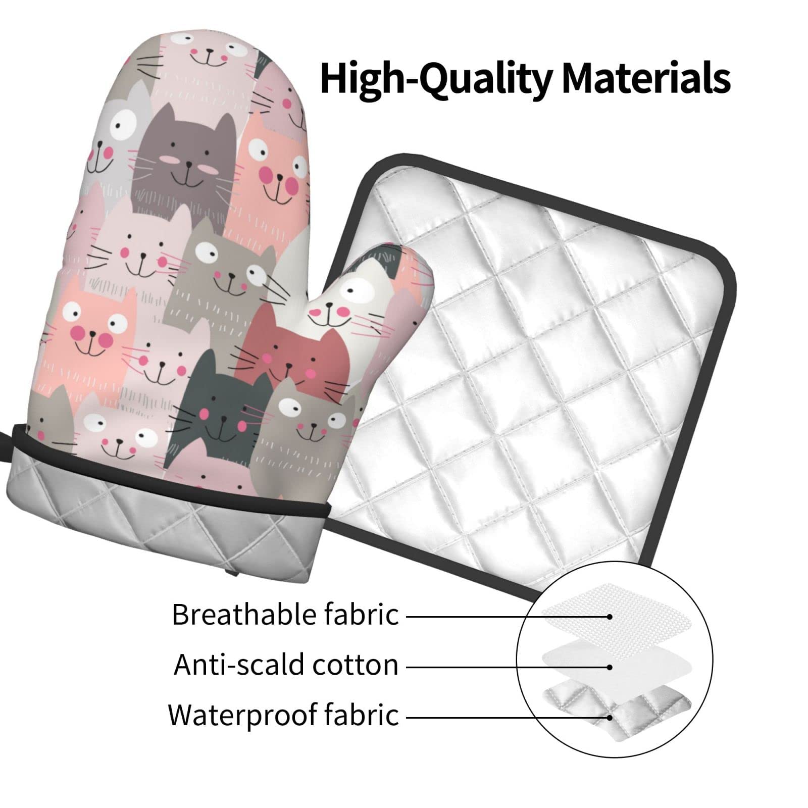 Oplp Funny Pink Cute Cats Oven Mitts And Pot Holders Heat Resistant Oven Mitts Safe For Baking Cooking Bbq