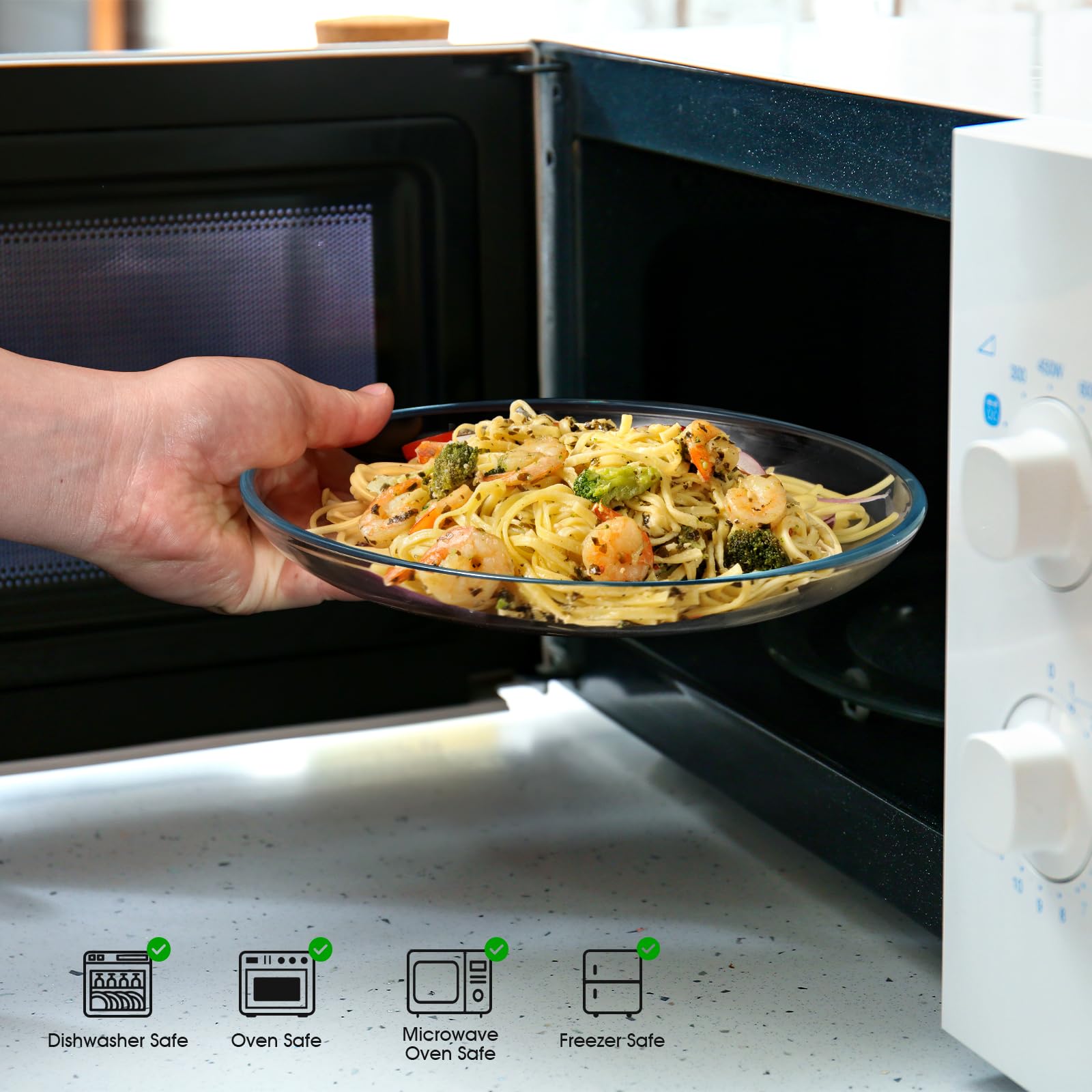 Nutriups 2 Pack 9 Inch Glass Plates, Clear Tempered Glass Dinner Plates, Glass Serving Dinnerware For Pasta, Salad, Dishwasher A