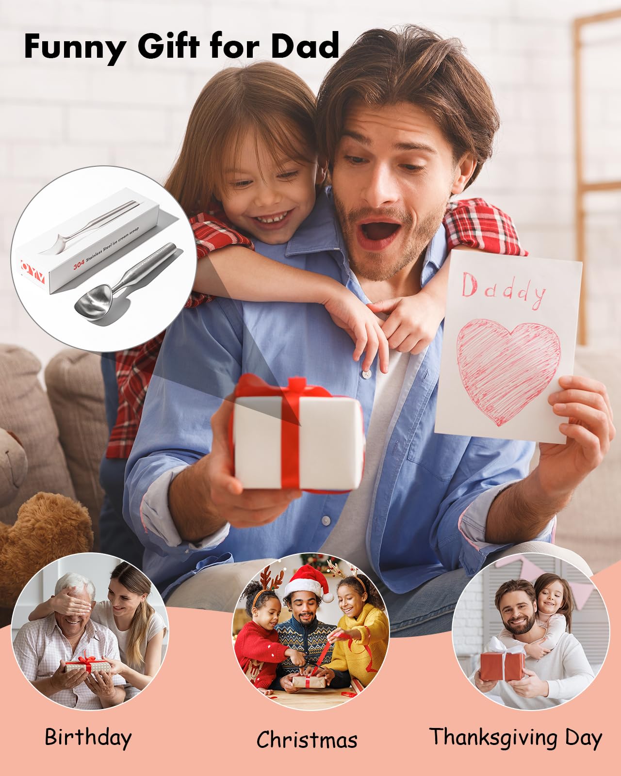 Funny Gifts for Dad, Dad s Ice Cream Shovel Scoop - Stainless Steel Engraved Scoop for Dad, Fathers Day Gifts from Daughter/Son