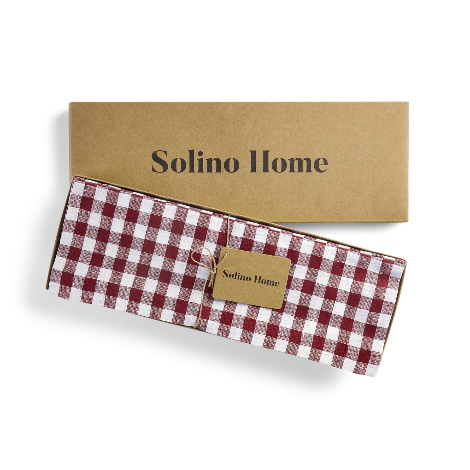 Solino Home Linen Placemats 14 X 19 Inch - 100% Pure Linen Burgundy Plaid Cloth Placemats Set Of 4 - Gingham Check, Washable Fab