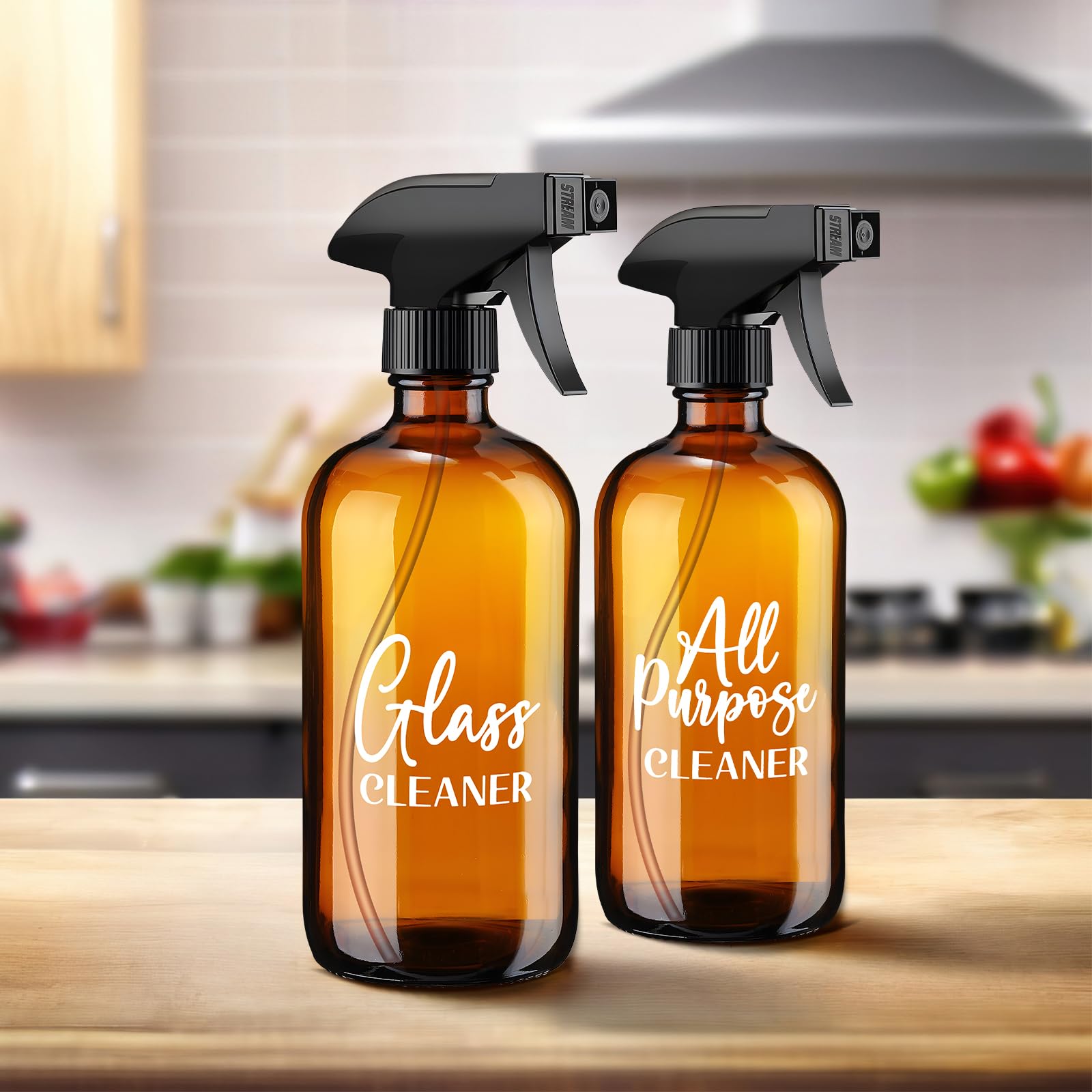 Tioncy Empty Amber Glass Spray Bottles With Labels 2 Pack Large 16Oz Refillable Bottle For Essential Oils Plants Cleaning Soluti