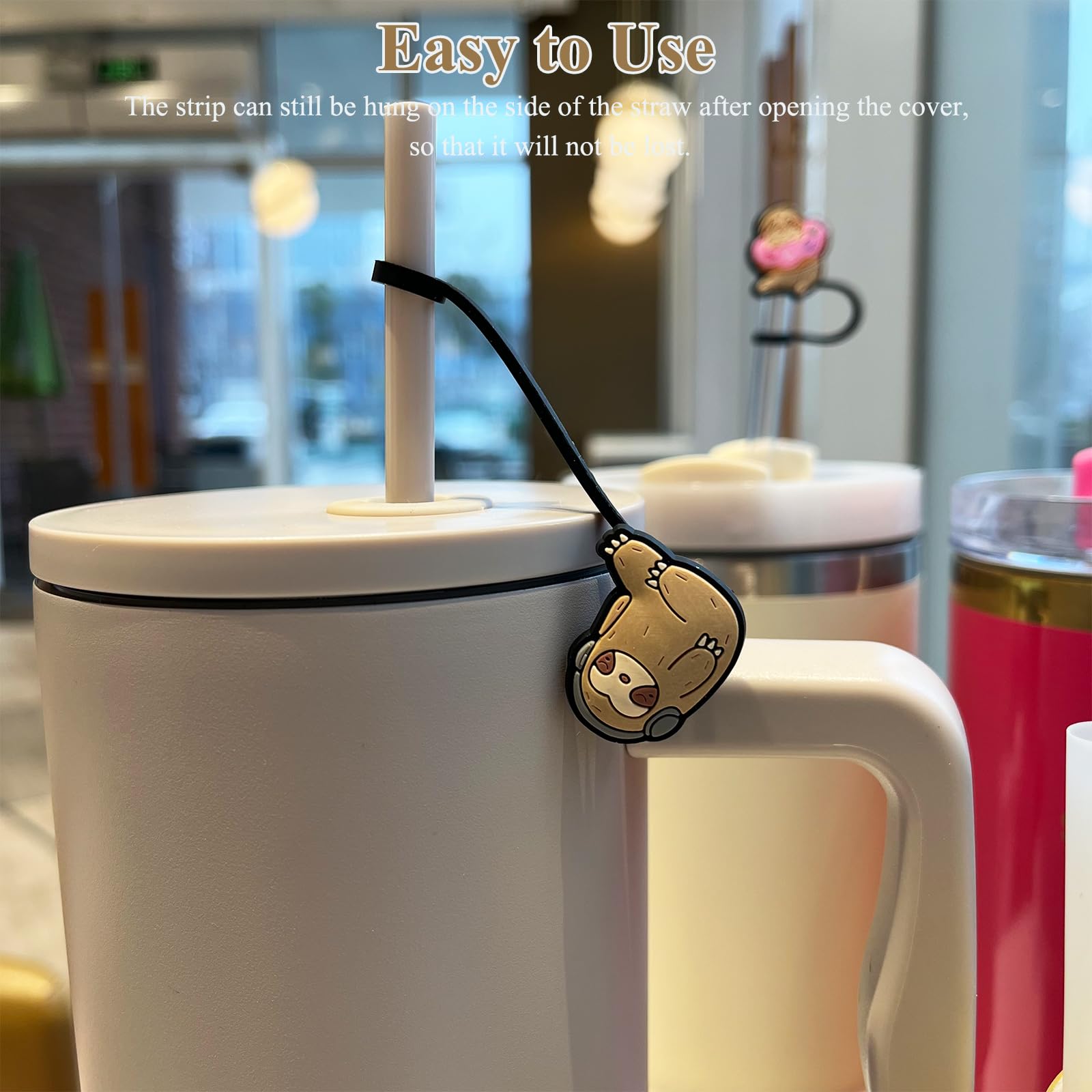 Amreich Sloth Straw Topper For Simple Modern, 6 Pcs Silicone Straw Cover Cap For Hydro Flask Tumblers, Animal Silicone Dust-Proo