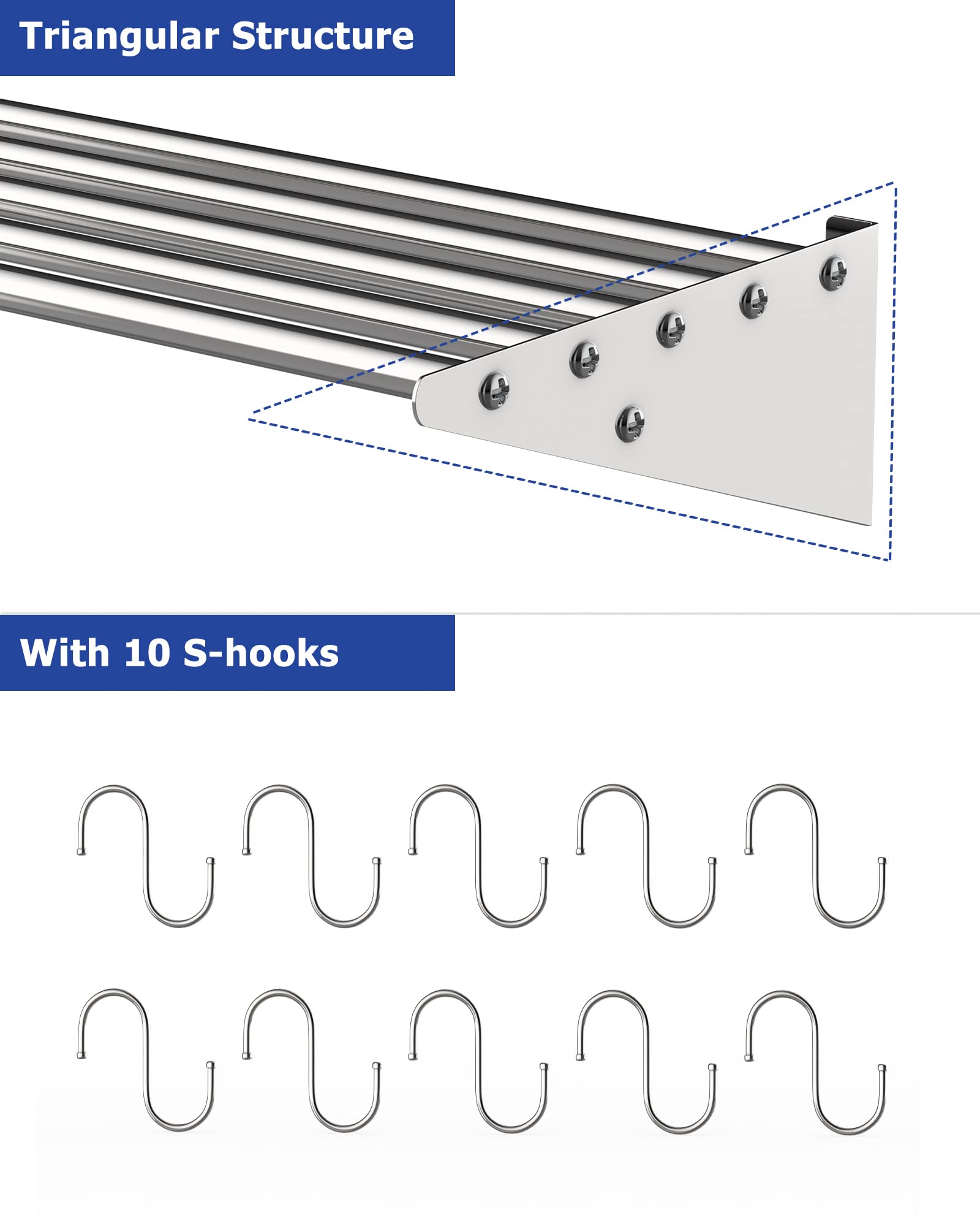 Riedhoff Metal Kitchen Rack For Storage And Organization, [Nsf Certified] 12'' X 24'' Stainless Steel Wall Mount Shelf With 10 S