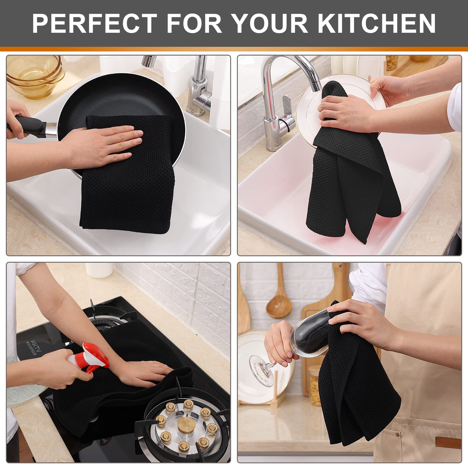 Kitinjoy 100% Cotton Waffle Weave Kitchen Towels, 6-Pack Super Soft And Absorbent Kitchen Dish Towels For Drying Dishes, Kitchen