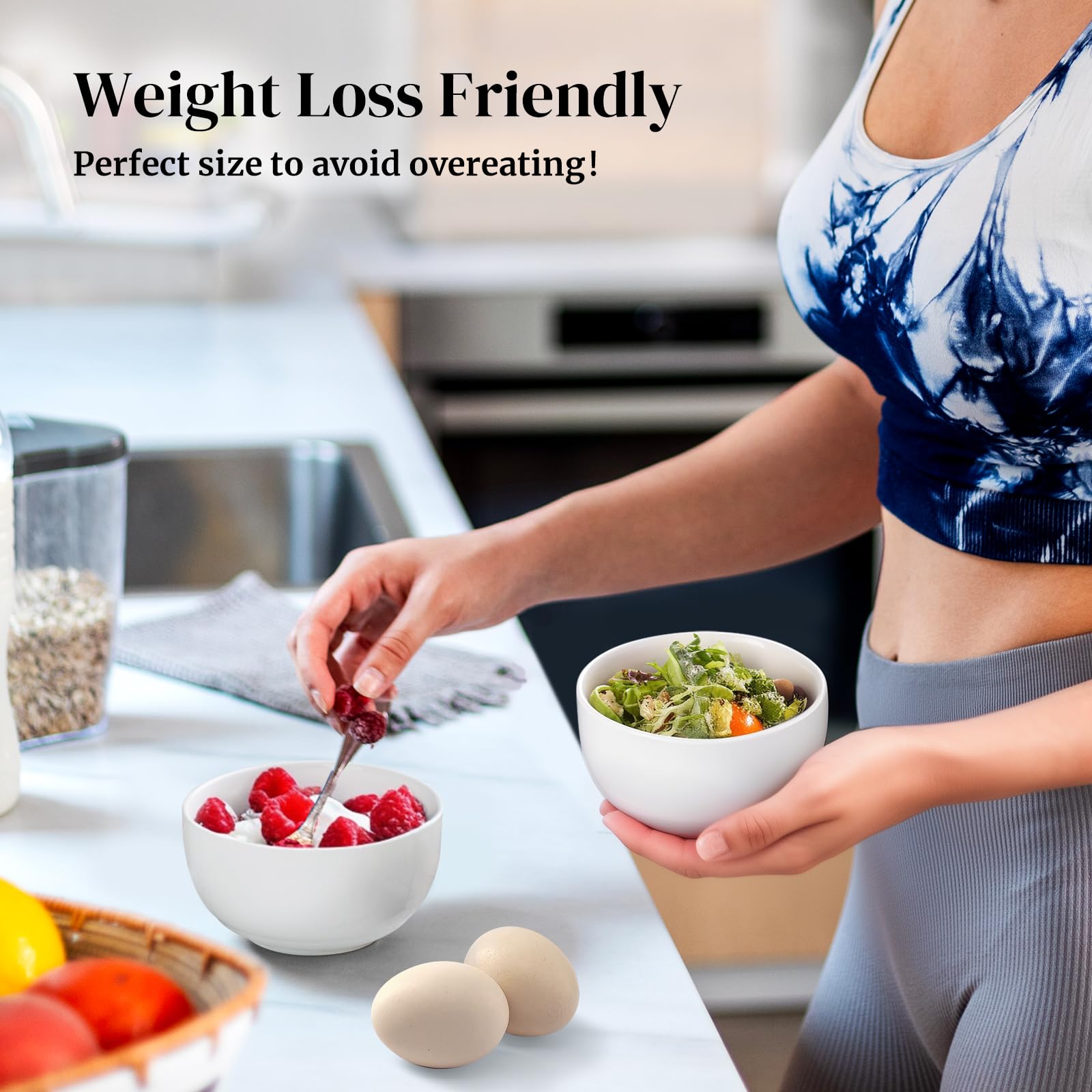 DOWAN 10 OZ Small Bowls Set of 6 - Ceramic White Bowls for Side Dishes  Ice Cream  Dessert  Rice  Dipping  Snack  Fruit - Dishwasher & Microwave Safe