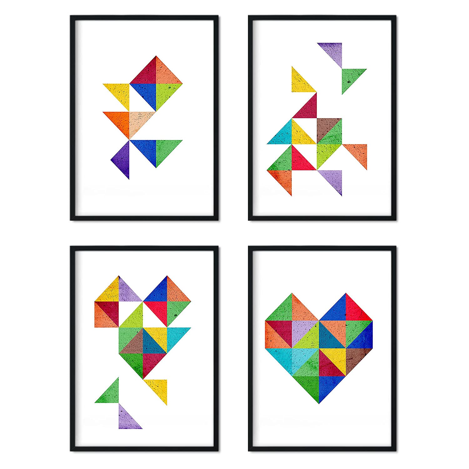 Nacnic Prints Geometric Hearts, Nordic Style - Set Of 4-250G Paper - Beautiful Poster Painting For Home Office Living Room