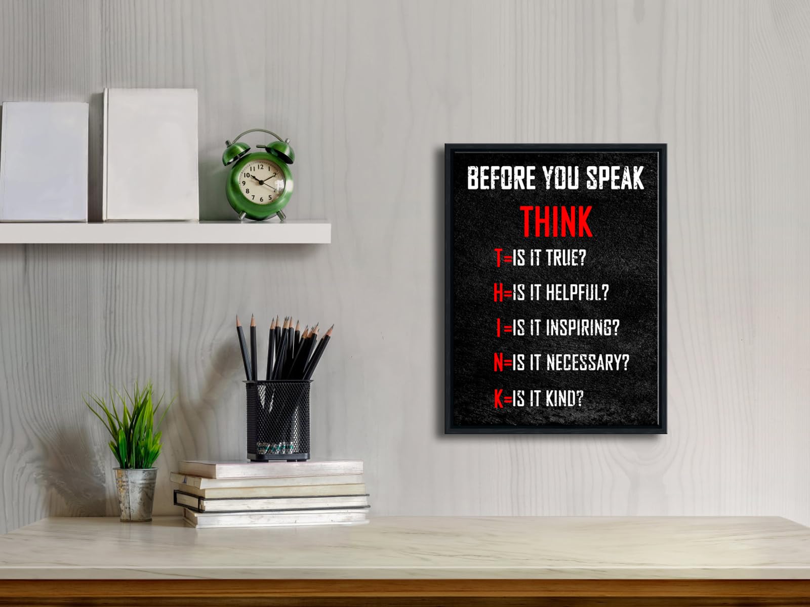 Pyradecor Black Framed Motivational Think Before You Speak Classroom Positive Quotes Inspirational Poster Canvas Prints Wall Art
