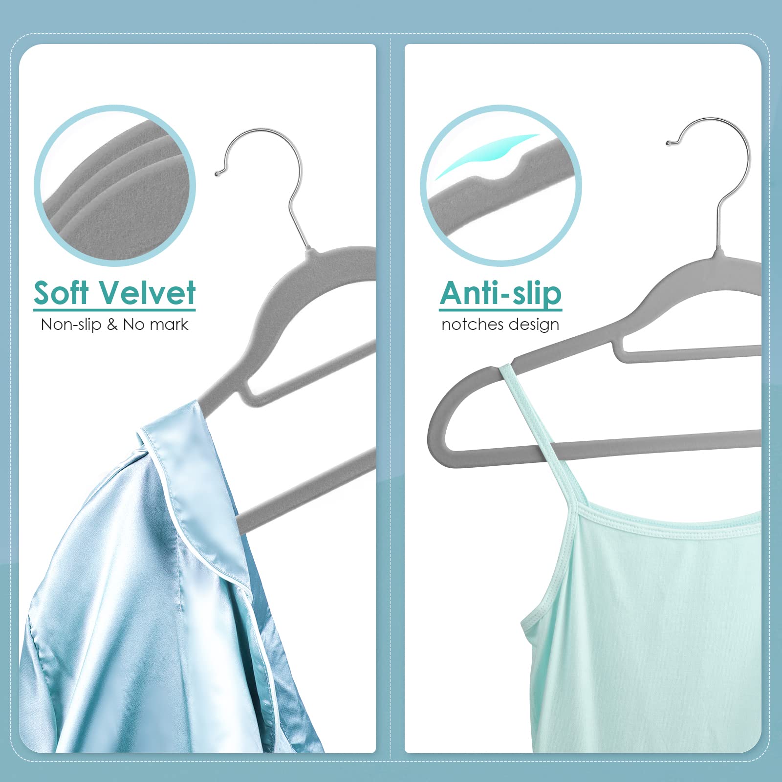 Duducofu Velvet Hangers Non Slip Felt Hangers, 30 Pack Grey Velvet Hangers Clothes Hangers Space Saving Slim Hangers With 360 De
