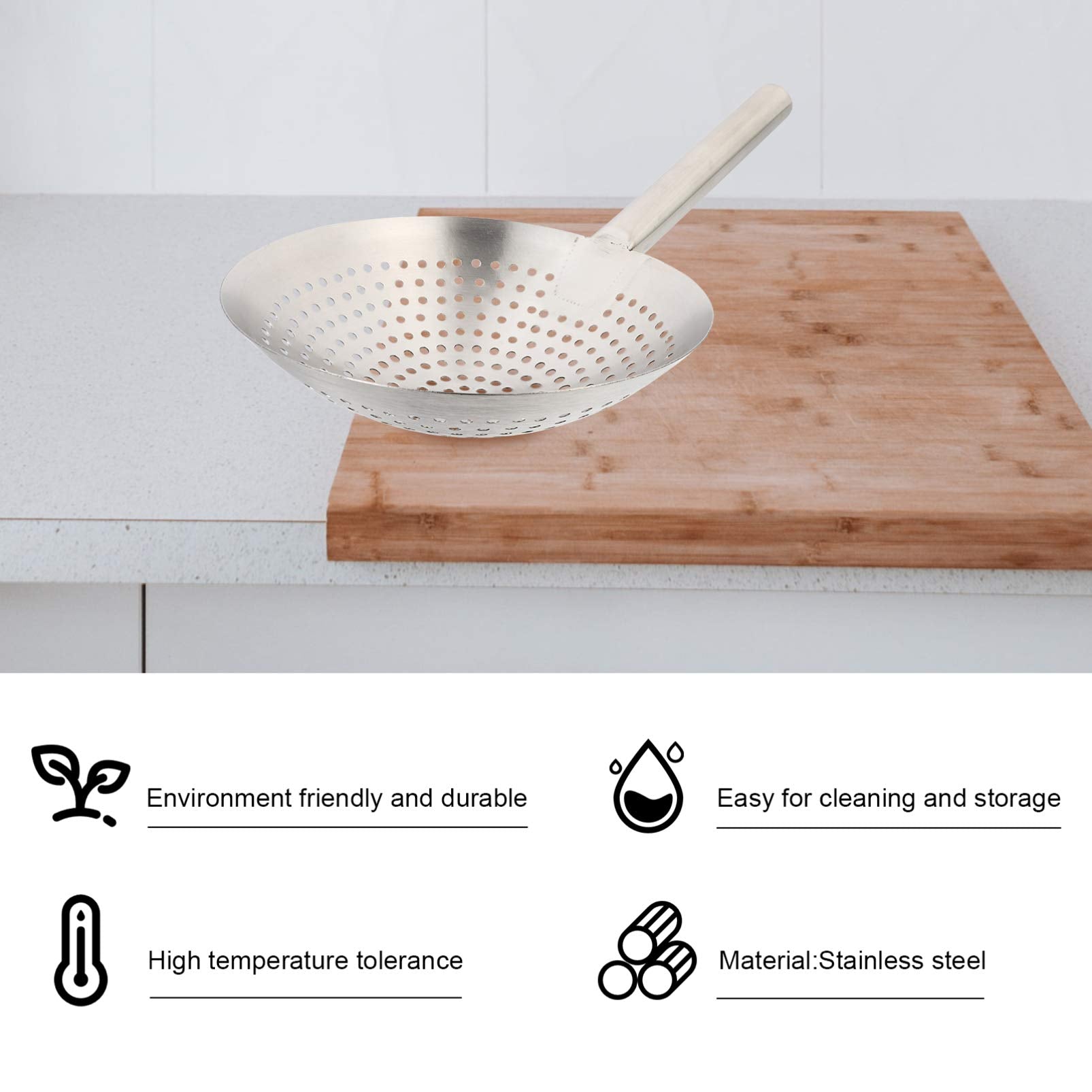 Yardwe Noodle Spoon Stainless Steel Skimmer Spoon Slotted Strainer Ladle Fine Mesh Wire Oil Filter Mandarin Colander Scoop For K