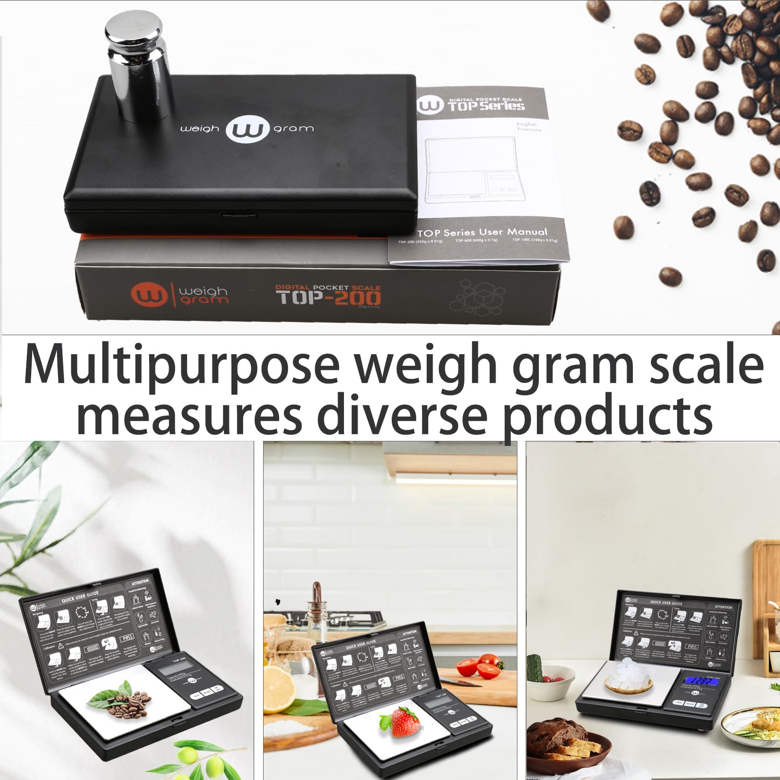 Weigh Gram 200g Digital Pocket Scale - 0.01g Accuracy, Stainless Steel, Black, Model 8541976147, Mini Food & Jewelry Scale