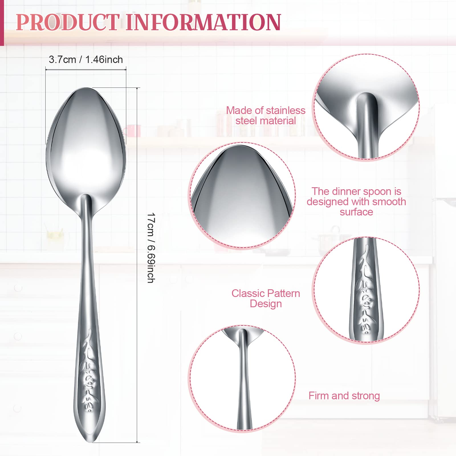 Nuogo Dinner Spoons Set, 100 Pieces, Stainless Steel, 6.69 Inches, Silver, Dishwasher Safe, Model AO-Nuogo-887
