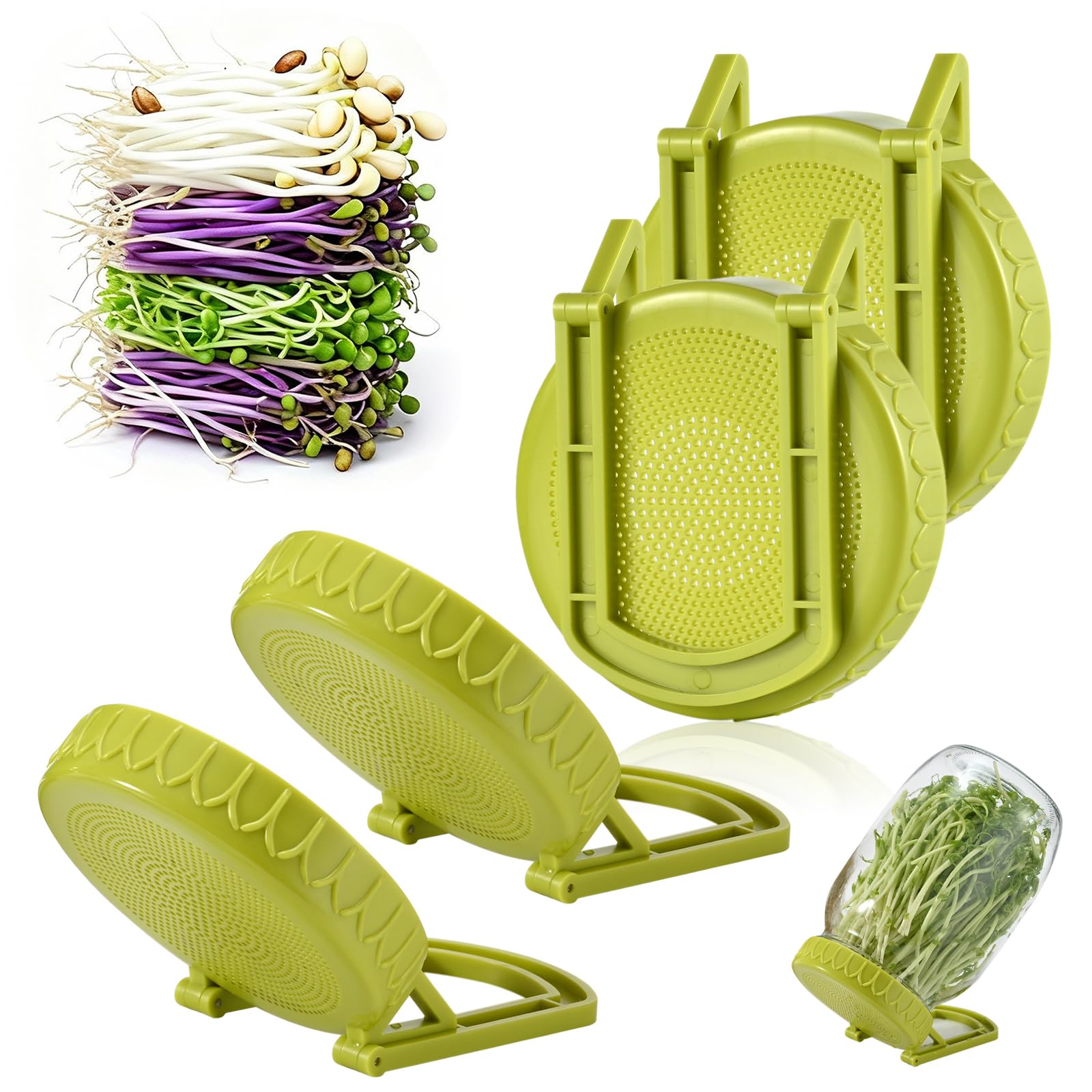 Happyiren 4-Pack Sprouting Lids for Wide-Mouth Mason Jars, BPA-Free One-Piece Design with Stand for Seed Germination, Ideal for 