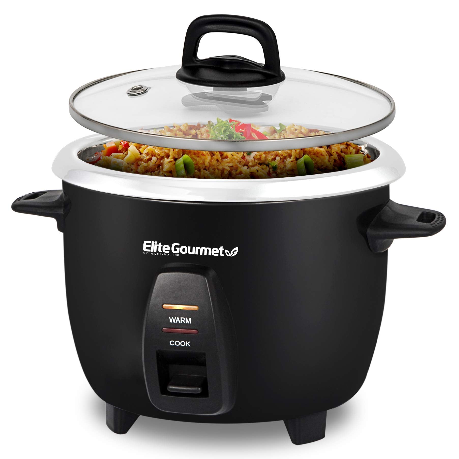 Elite Gourmet Electric Rice Cooker, 10 Cups Cooked, Stainless Steel Inner Pot, Black, Model ERC2010B