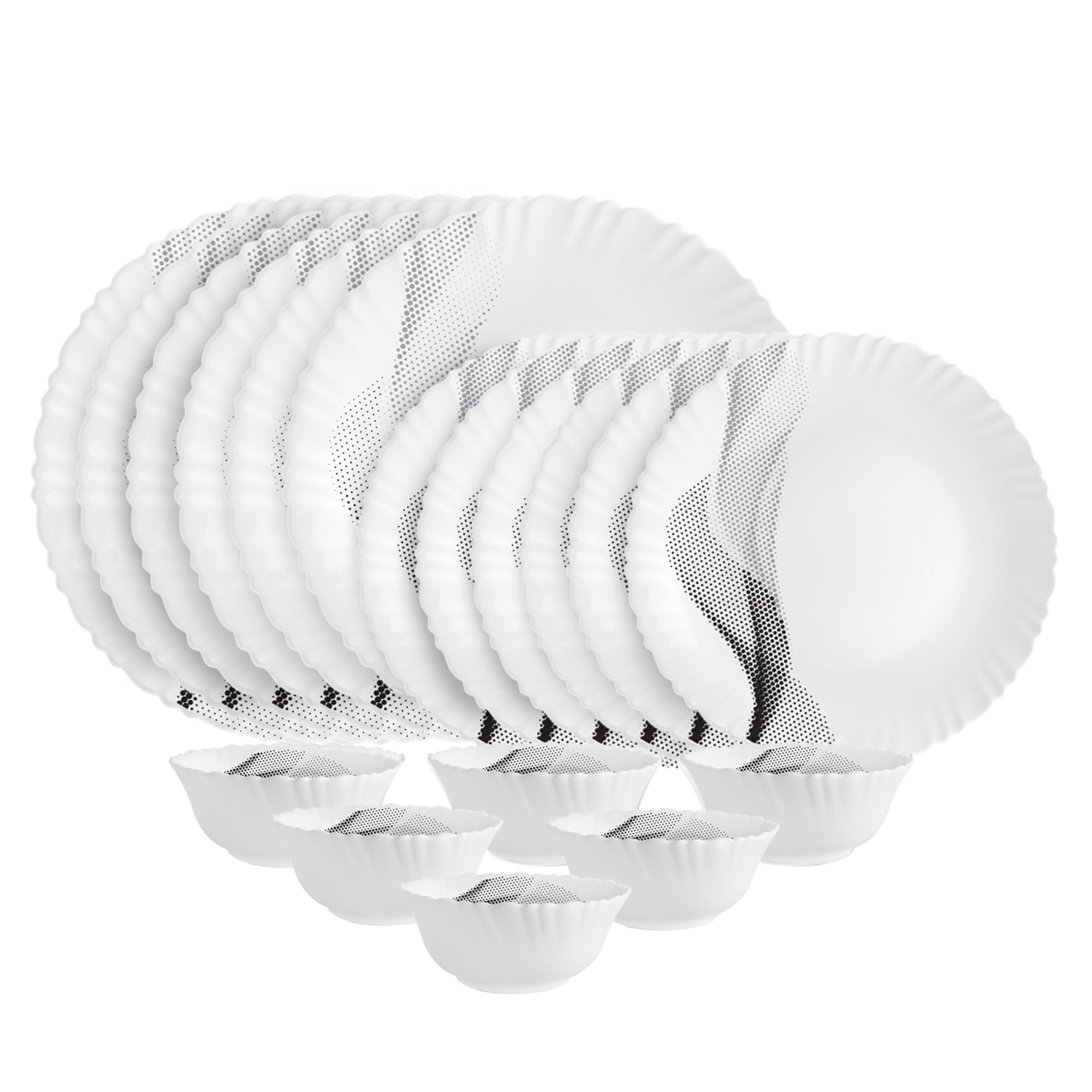 Cello Opalware Dazzle Series Black Doddle Dinner Set | Microwave & Dishwasher Safe | Light-Weight & Thermal Resistant | Crockery