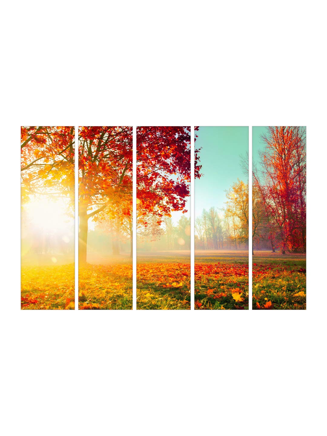 999Store Wall Decor For Living Room Wooden Frame Paintings For Home Decor Autumn Red Leaves Tree Wall Art Panels Set Of 5 Frames