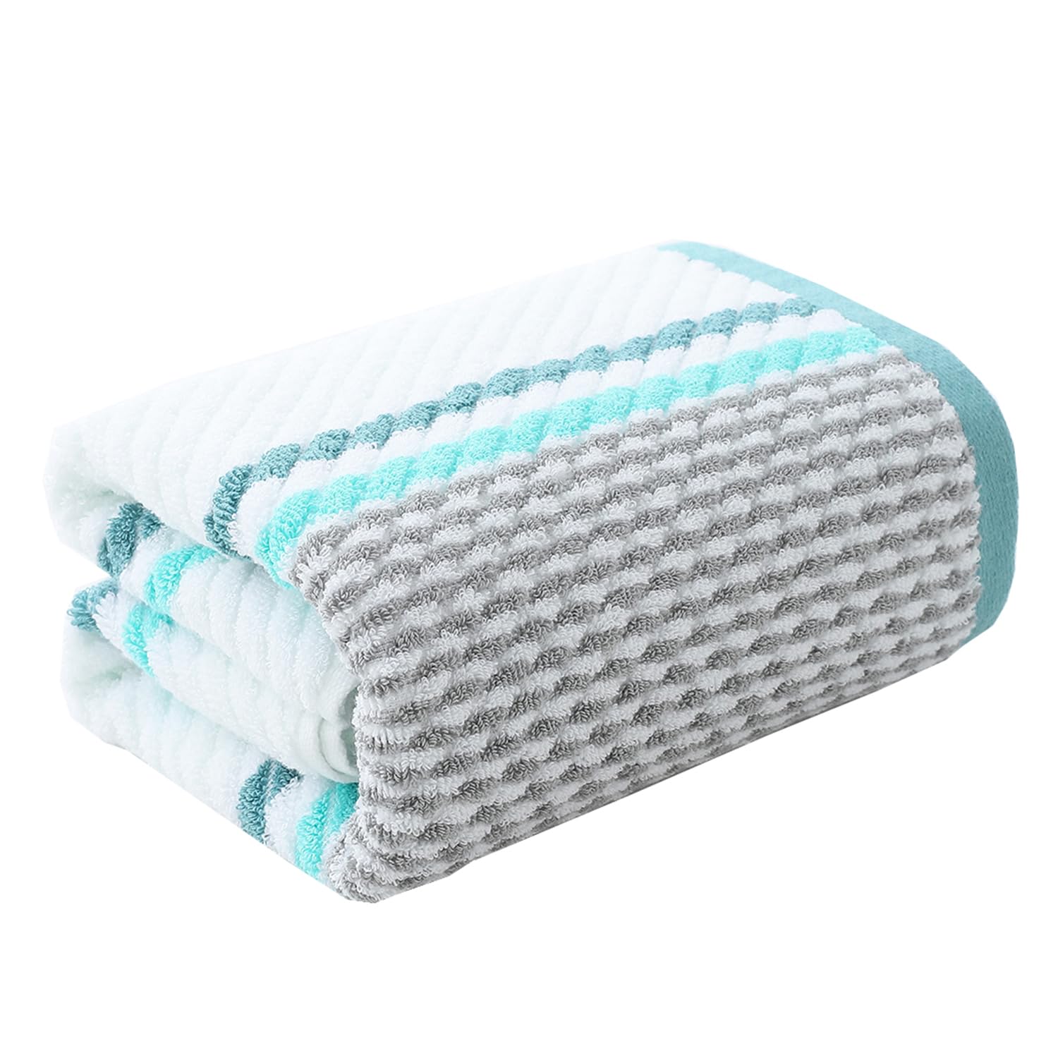 Pidada Bath Towel Striped Pattern 100% Cotton Soft Absorbent Decorative Towel For Bathroom (Green)
